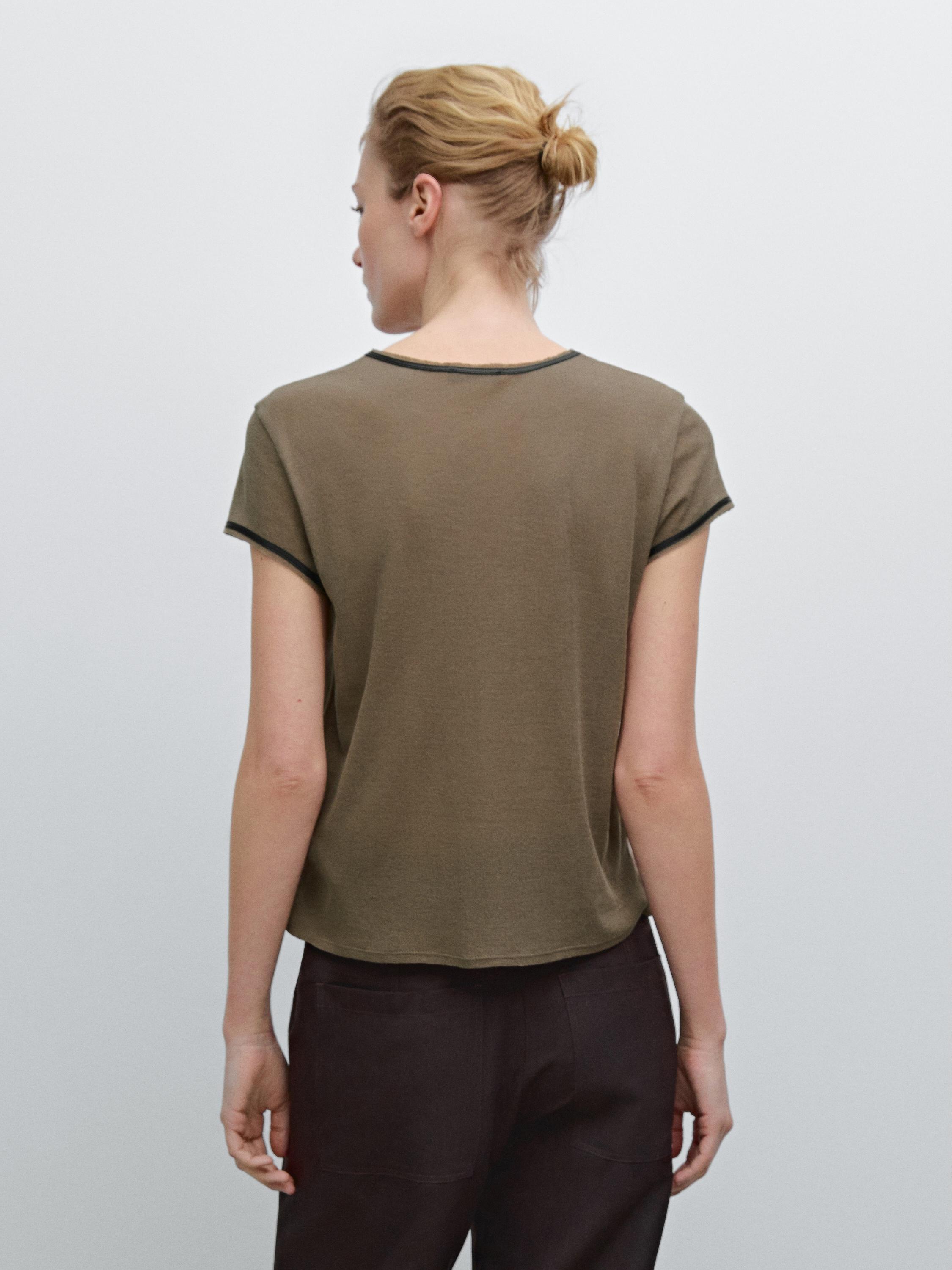 Contrast leather trimmed T-shirt