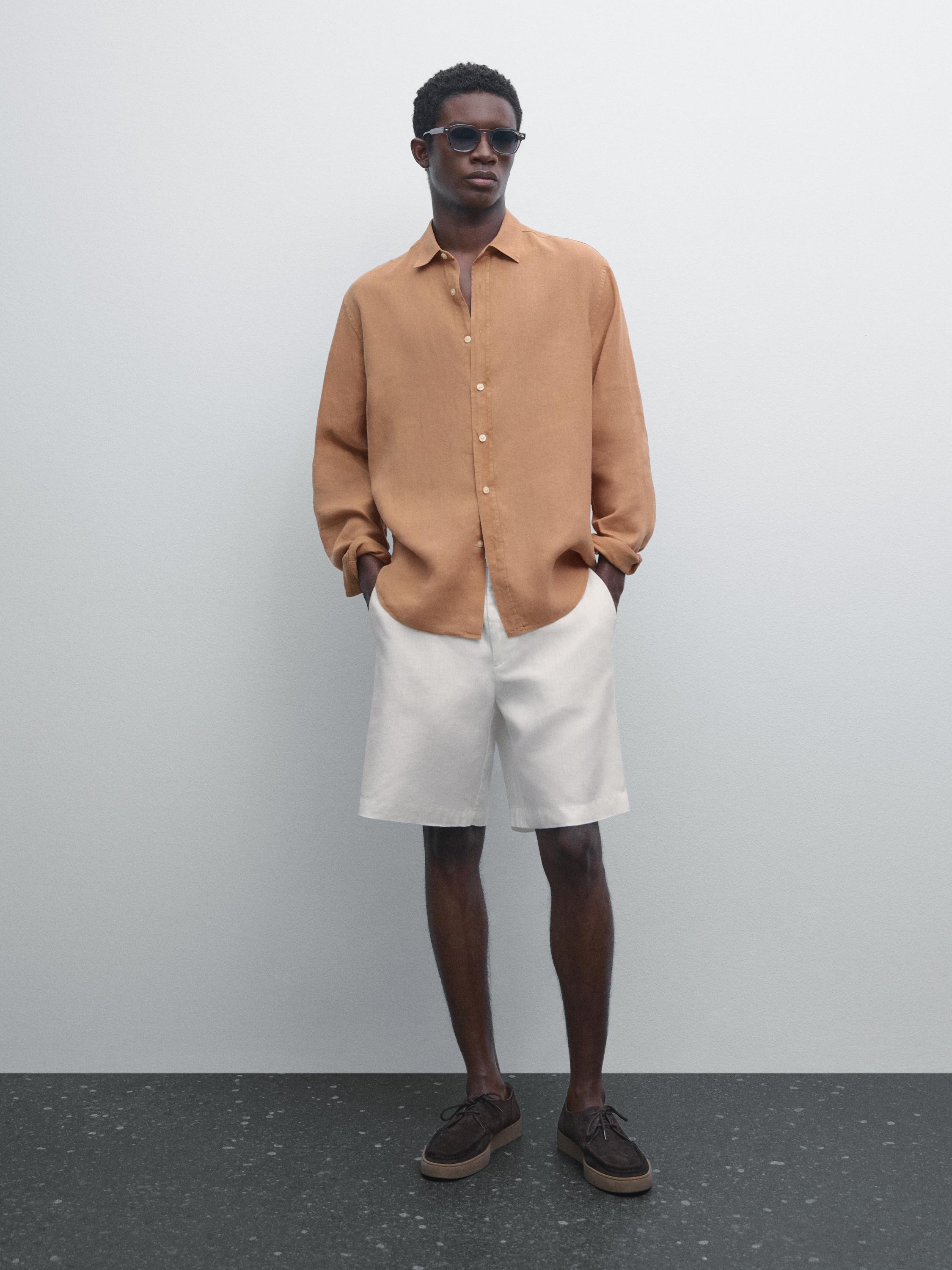 100% linen semi-jogger fit Bermuda shorts