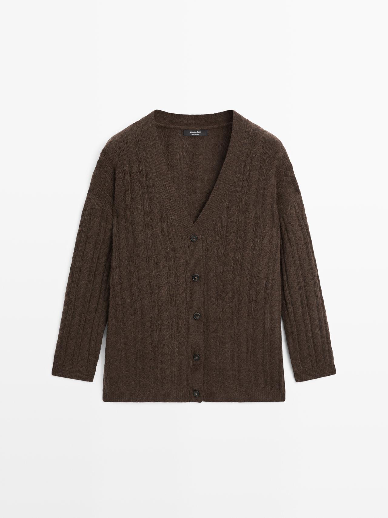Massimo Dutti - Dames - Vest Van Wolmix Met Kabelmotief - Chocolade - L