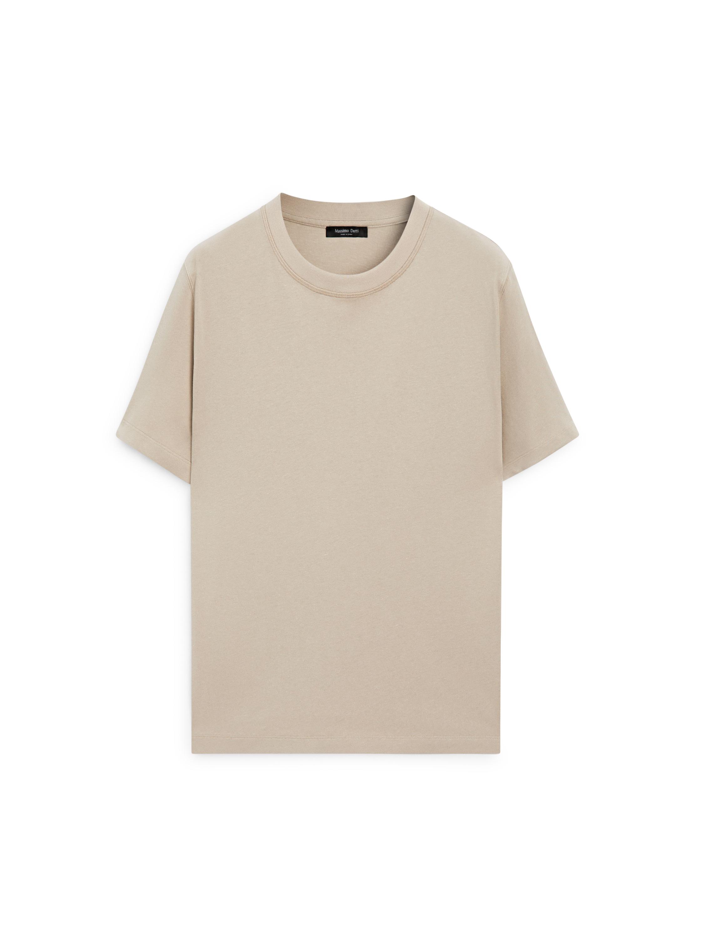 Short sleeve cotton blend T-shirt — SAND