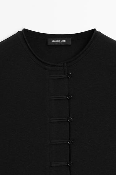 Cotton blend T-shirt with button detail — BLACK 8
