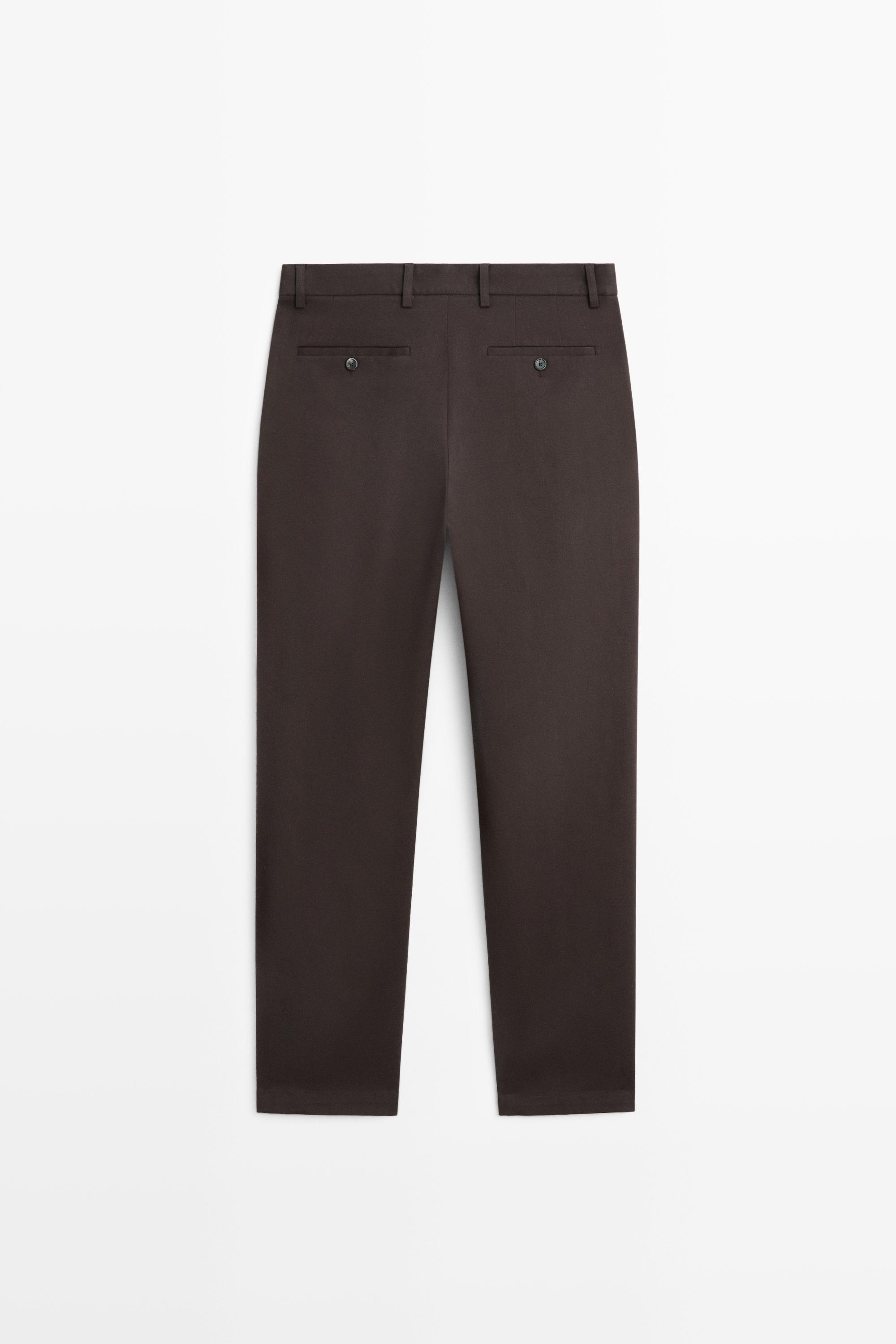 Cotton blend straight-leg pants — BROWN