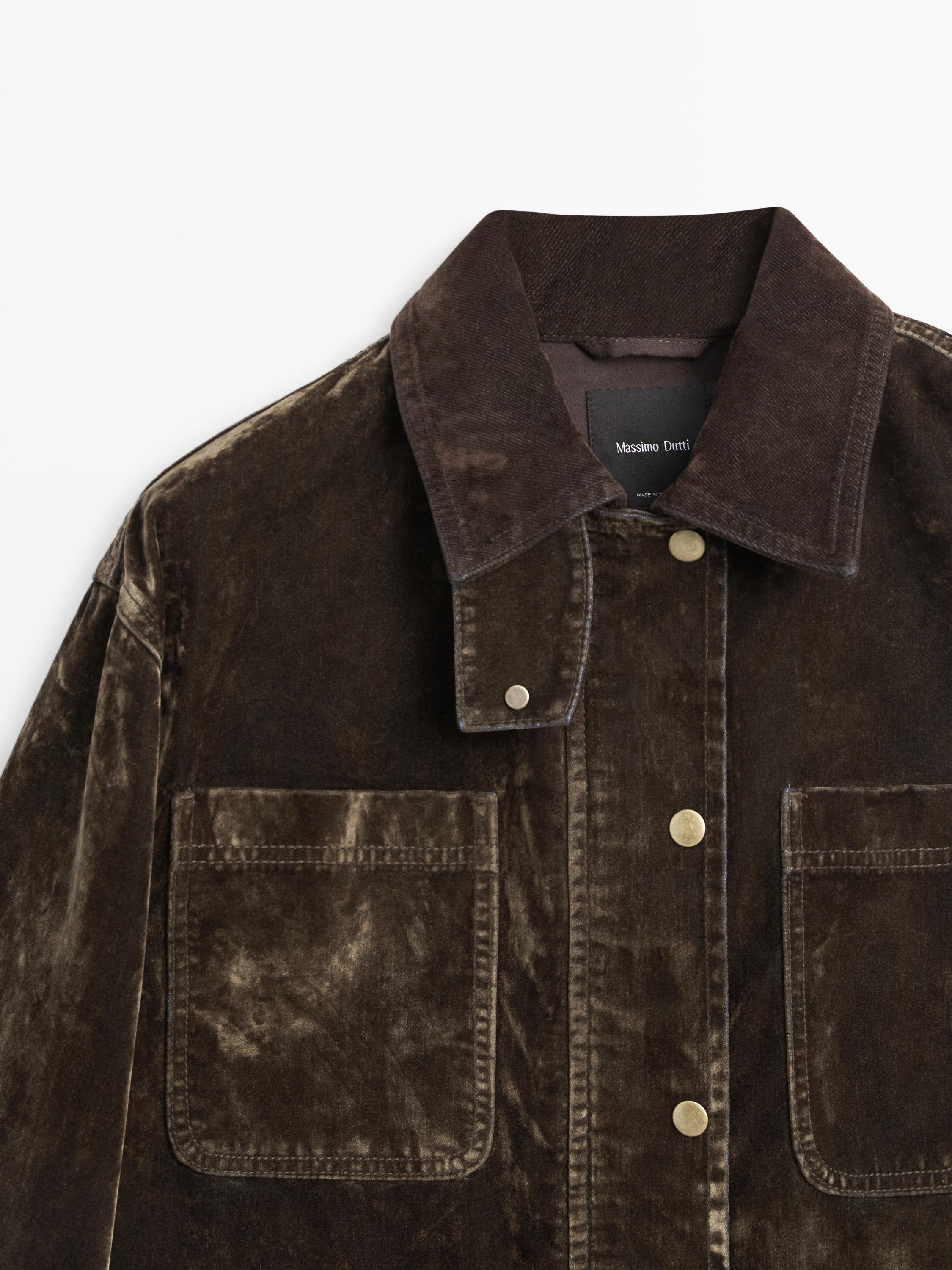 Flocked denim jacket with collar detail — KHAKI
