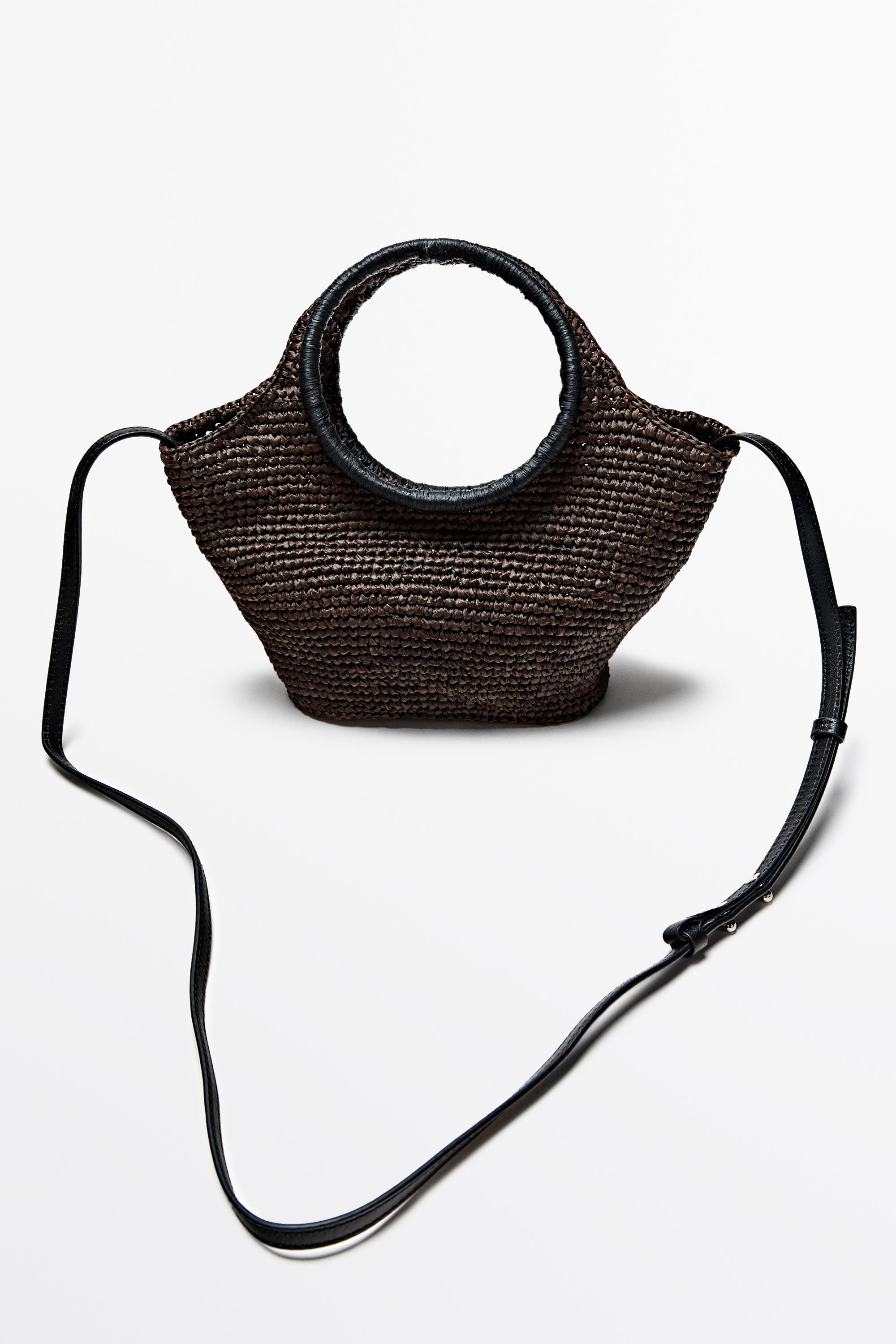 100% Raffia Mini Crescent Bag — BROWN