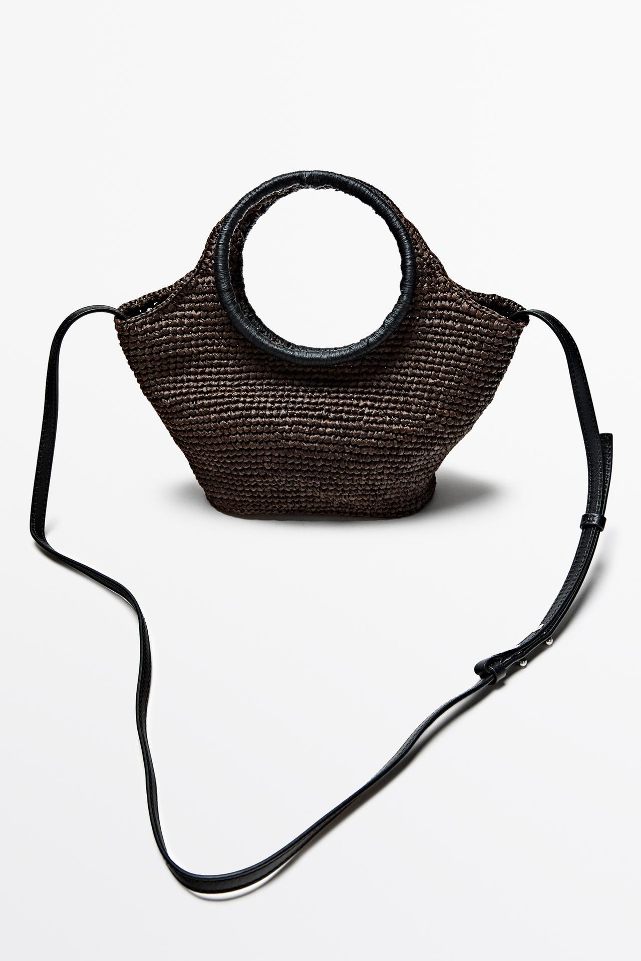 100% Raffia Mini Crescent Bag — BROWN