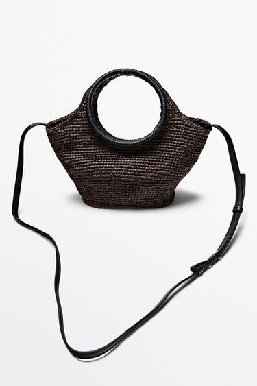 100% Raffia Mini Crescent Bag — BROWN 5