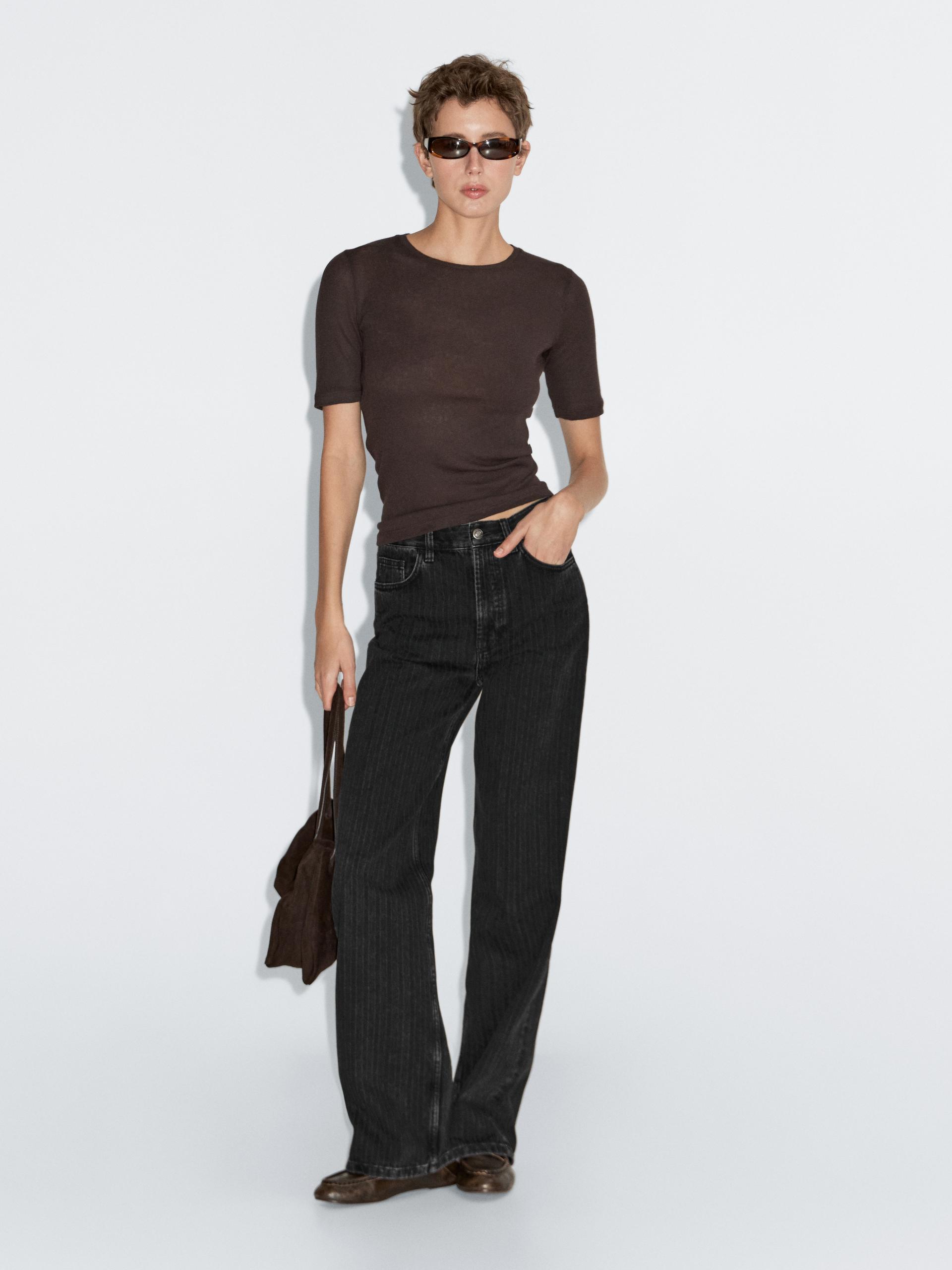 Jeans Straight Tiro Alto - Negro - 42 - Massimo Dutti - Mujer