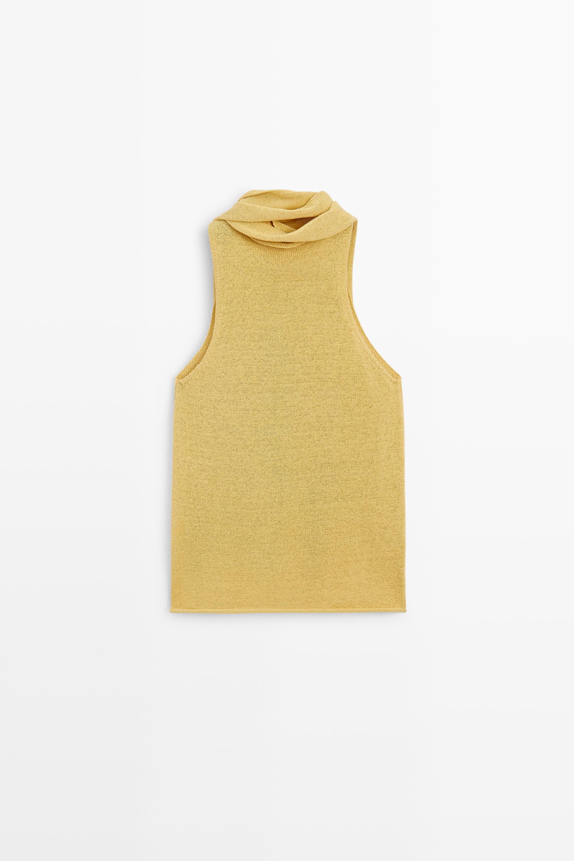 Linen blend halter top with tie detail — LIME