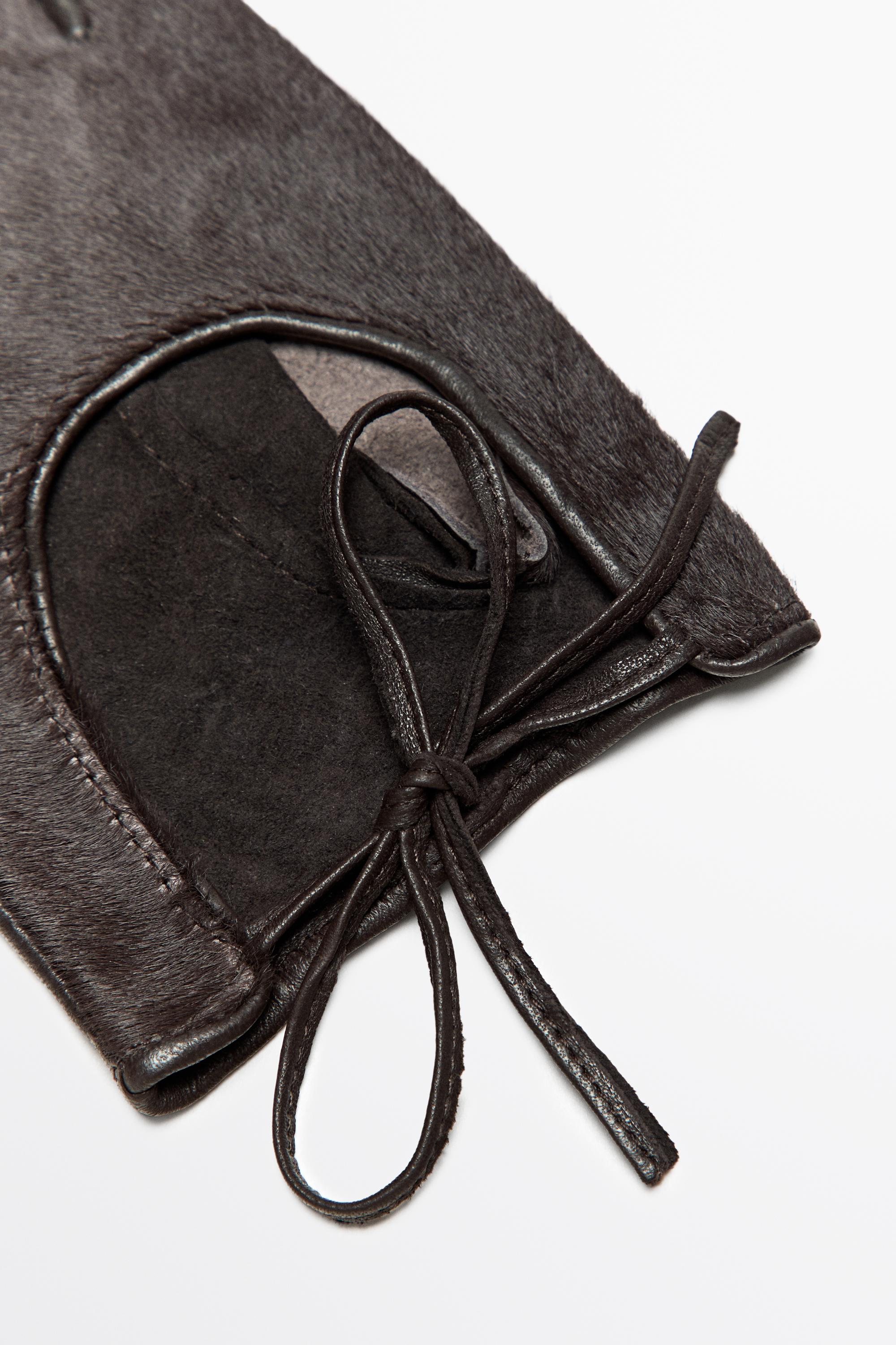 Fur-trimmed leather biker gloves — BROWN