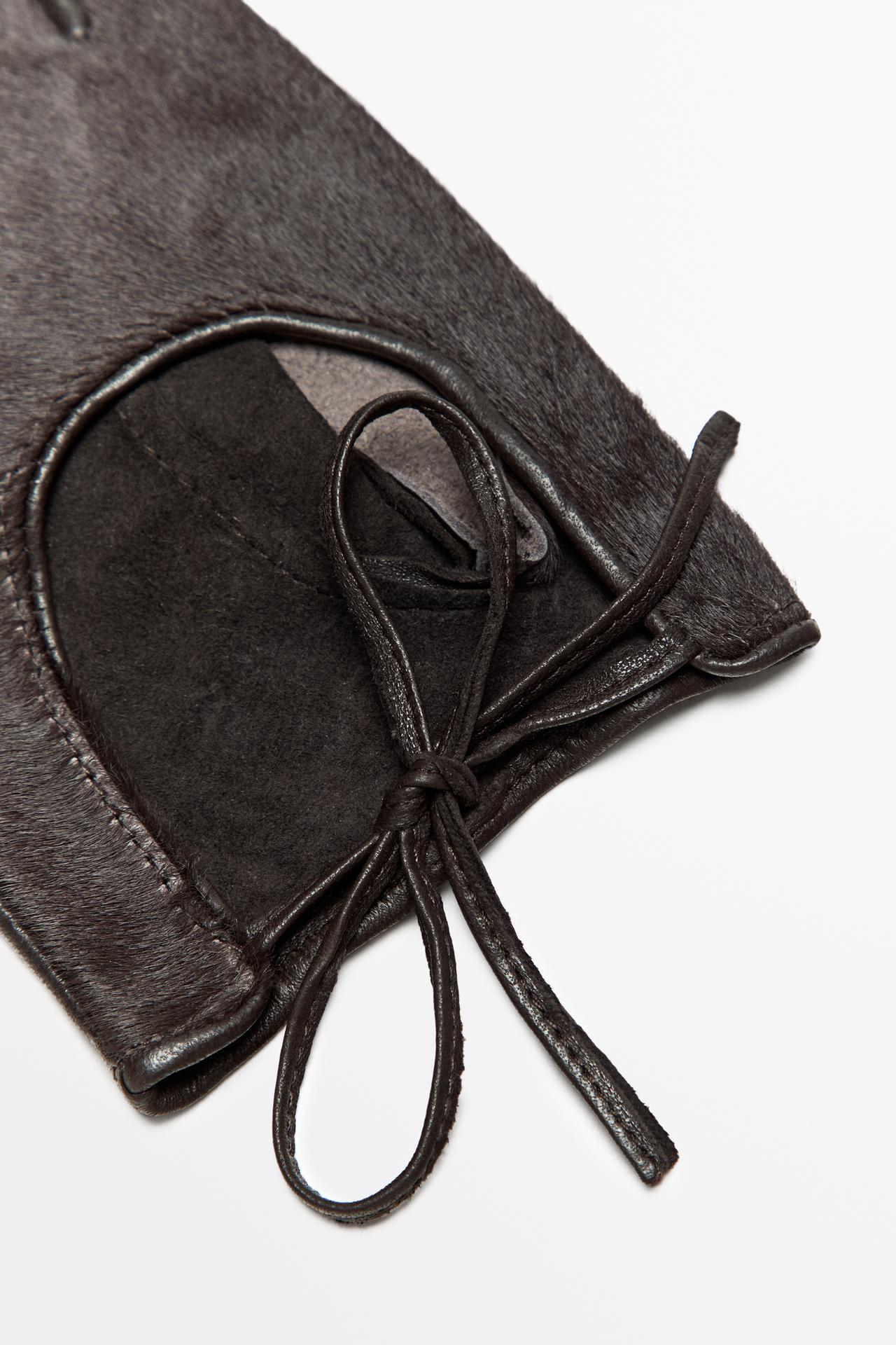 Fur-trimmed leather biker gloves — BROWN