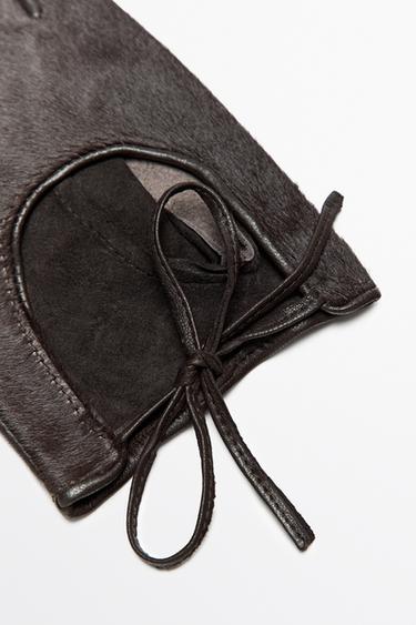 Fur-trimmed leather biker gloves — BROWN 7