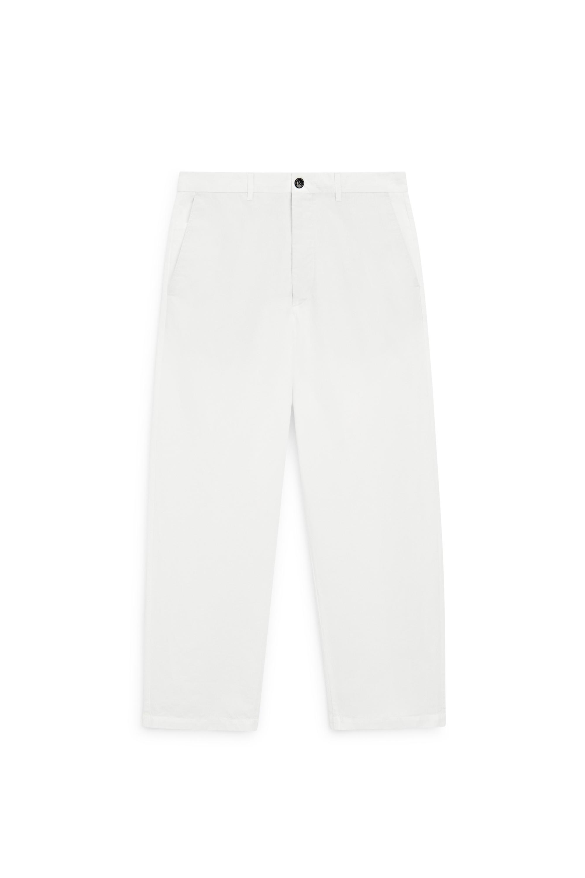 Cotton and linen barrel fit poplin trousers — WHITE