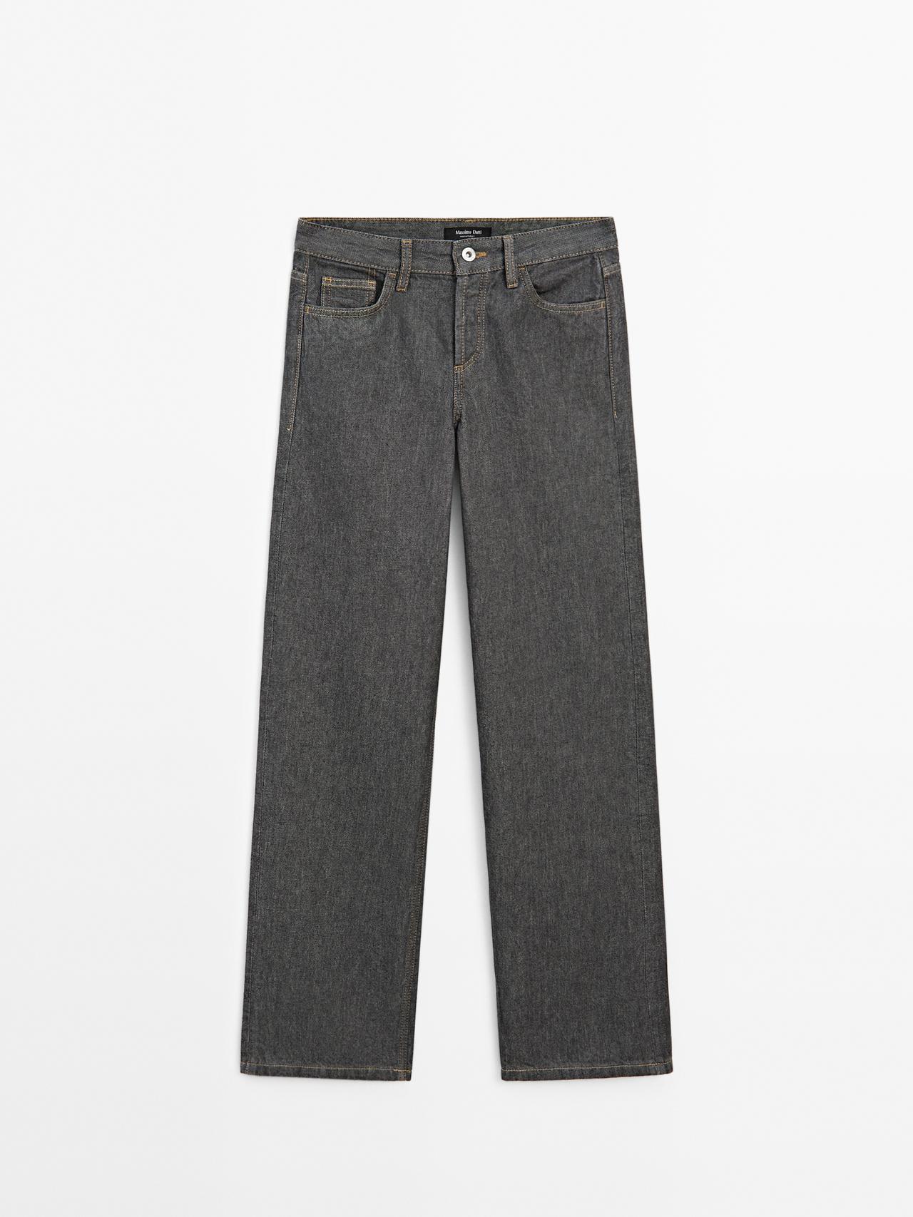 Massimo Dutti - Dame - Mid Waist Jeans I Bomuld Med Brede Ben - Koksgrå - 44