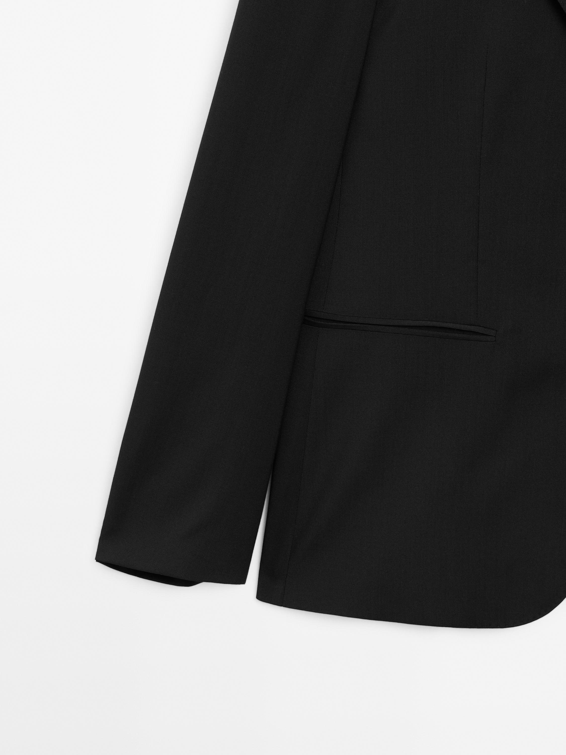 Plain 100% wool suit blazer — BLACK