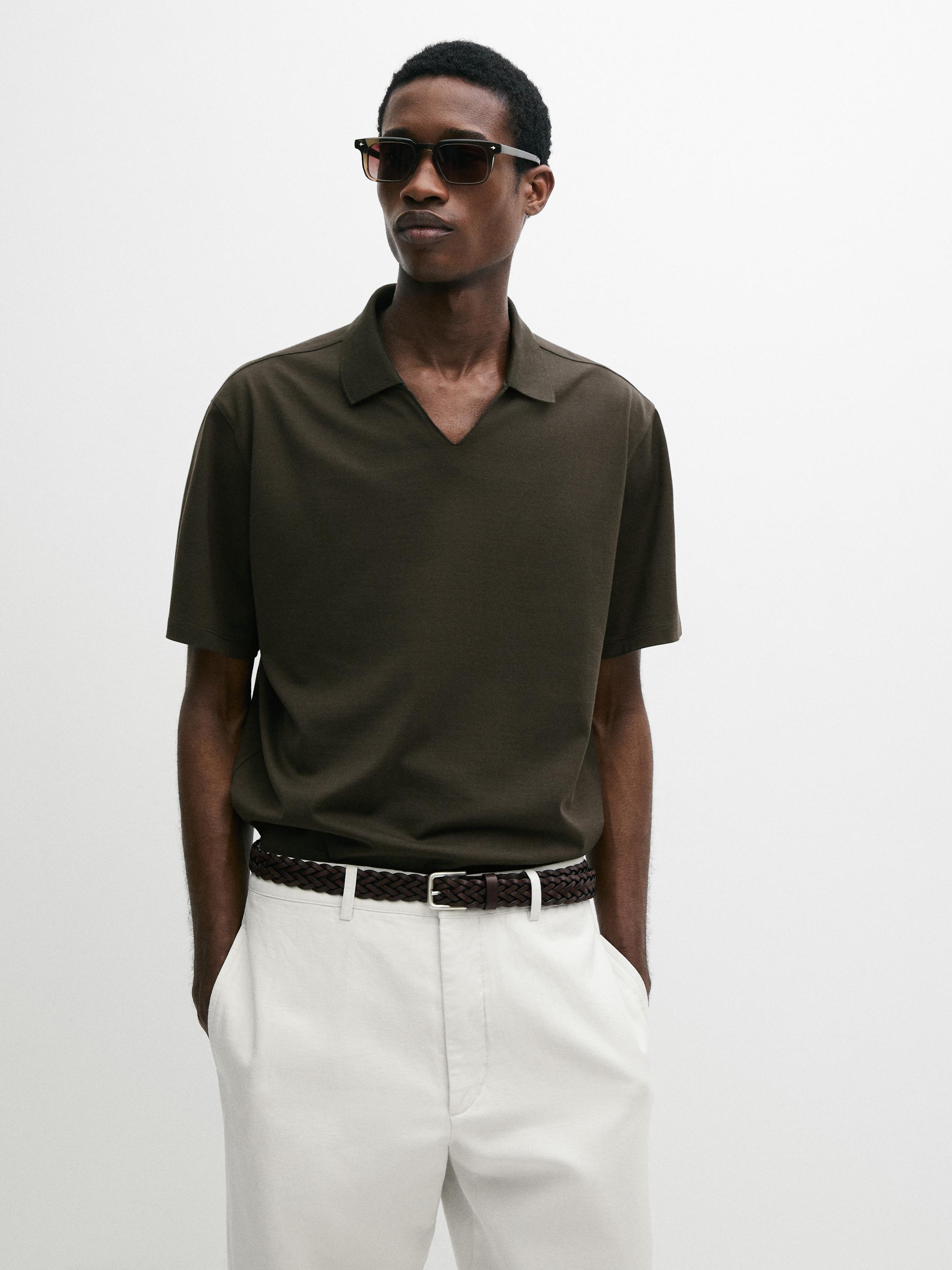 Cotton V-neck polo shirt