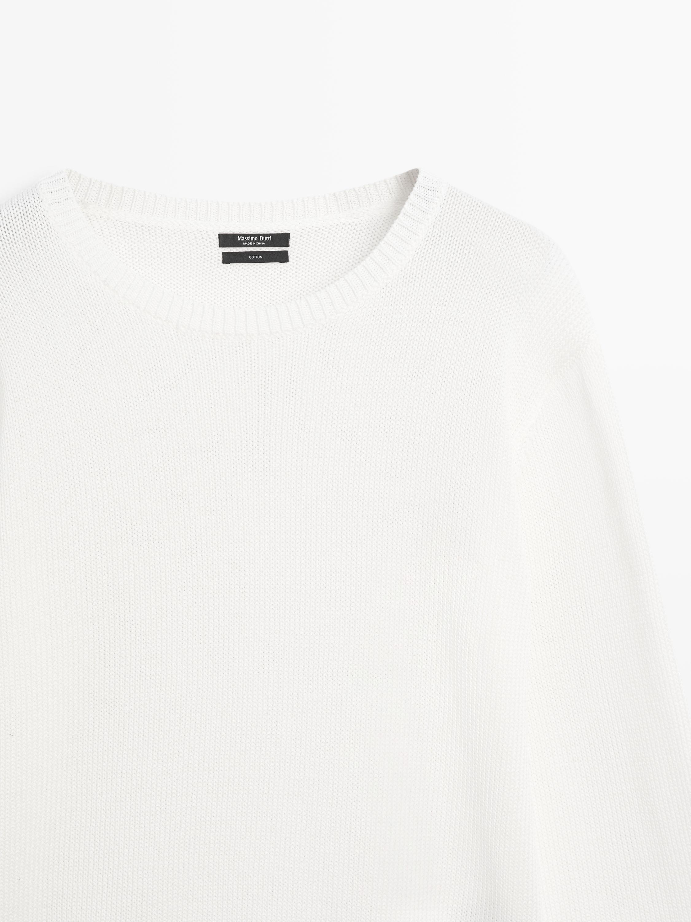 100% mercerised cotton knit sweater · White · Sweaters | Massimo Dutti