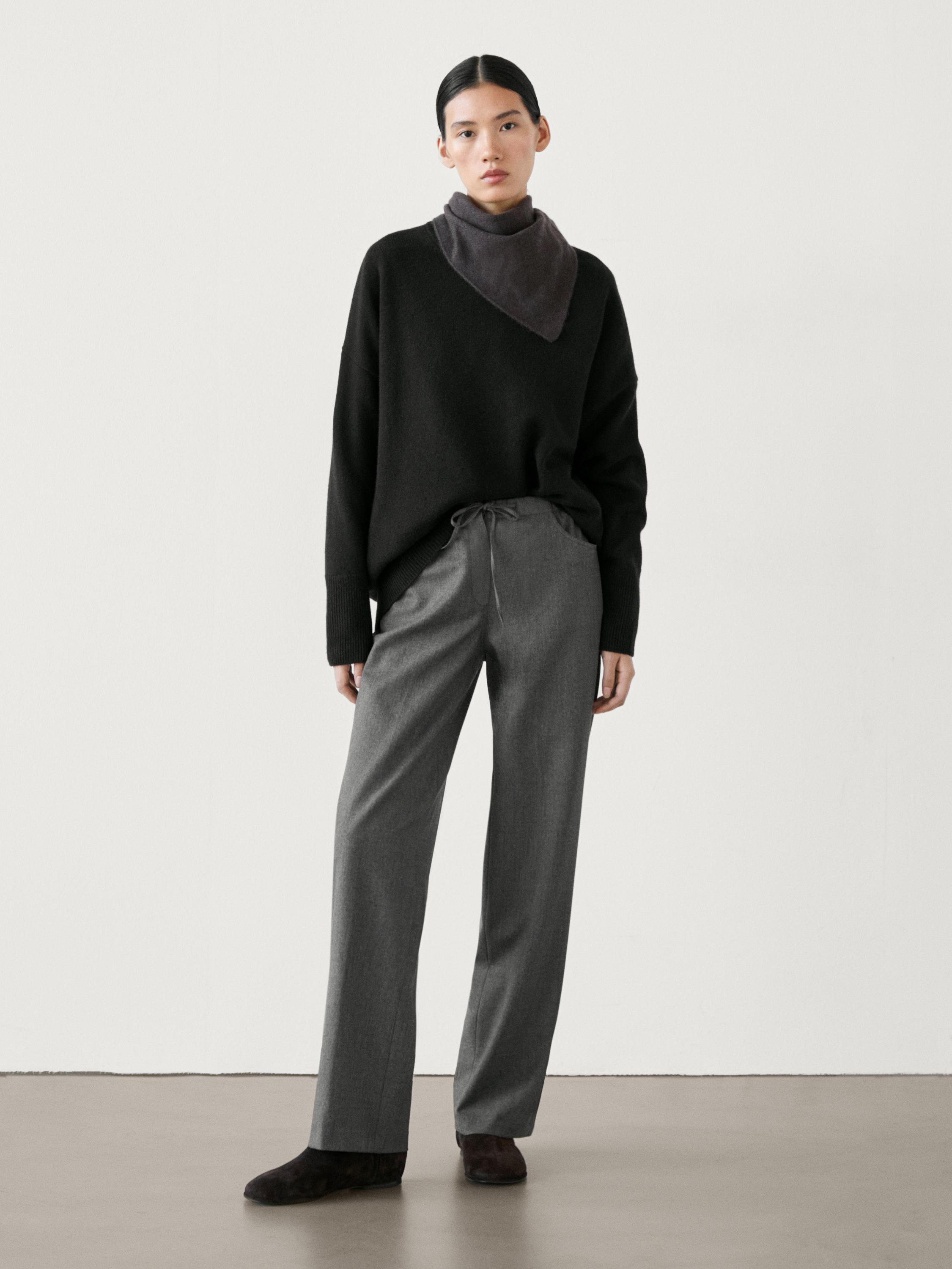 Straight flannel trousers with tie detail · Charcoal · Dressy | Massimo ...