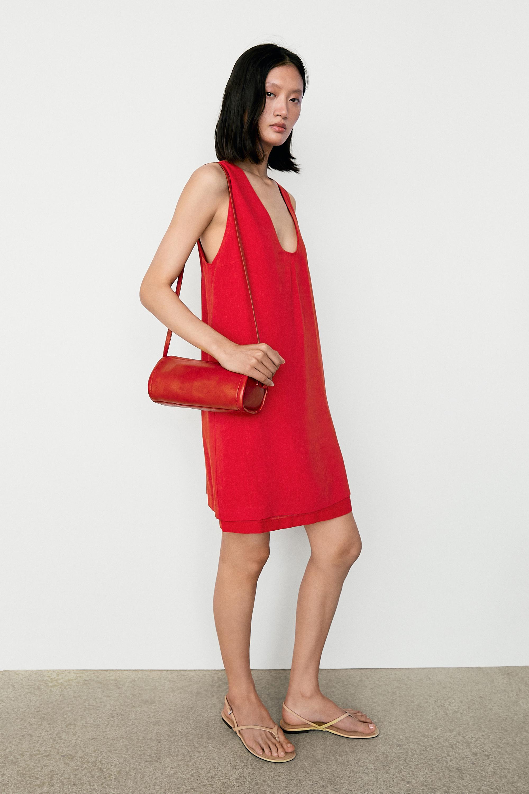 Double-layer mini dress — RED