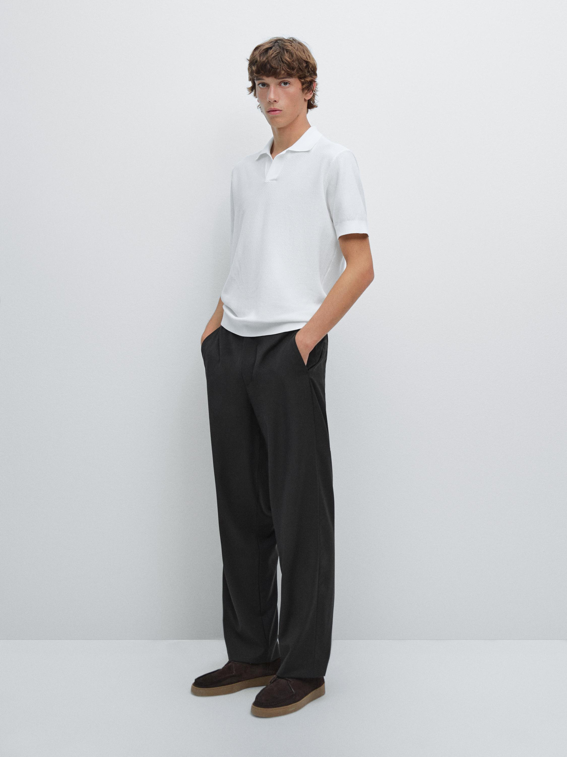 Textured knit short sleeve polo shirt