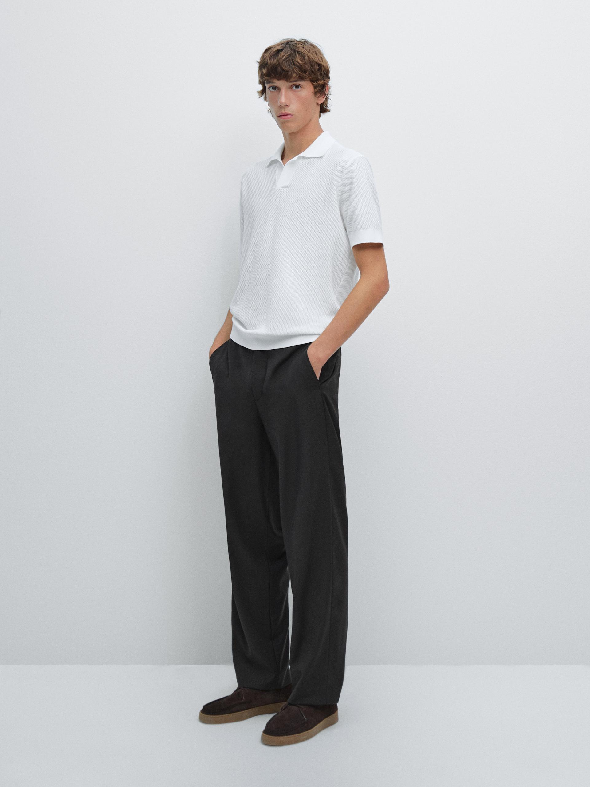 Polo Manches Courtes En Maille Texturée - Blanc - Xl - Massimo Dutti - Homme
