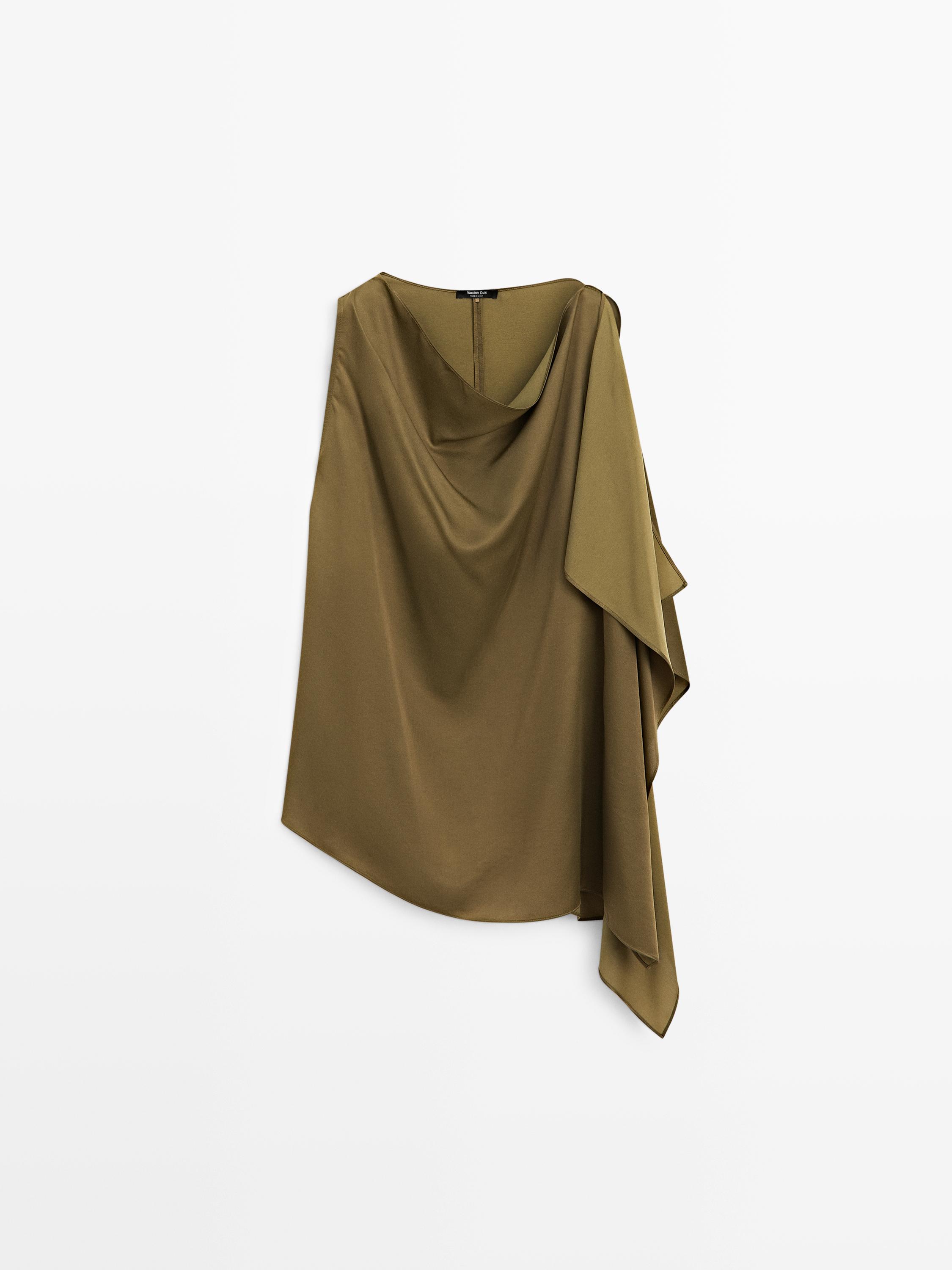 Flowing silk blend draped cape top