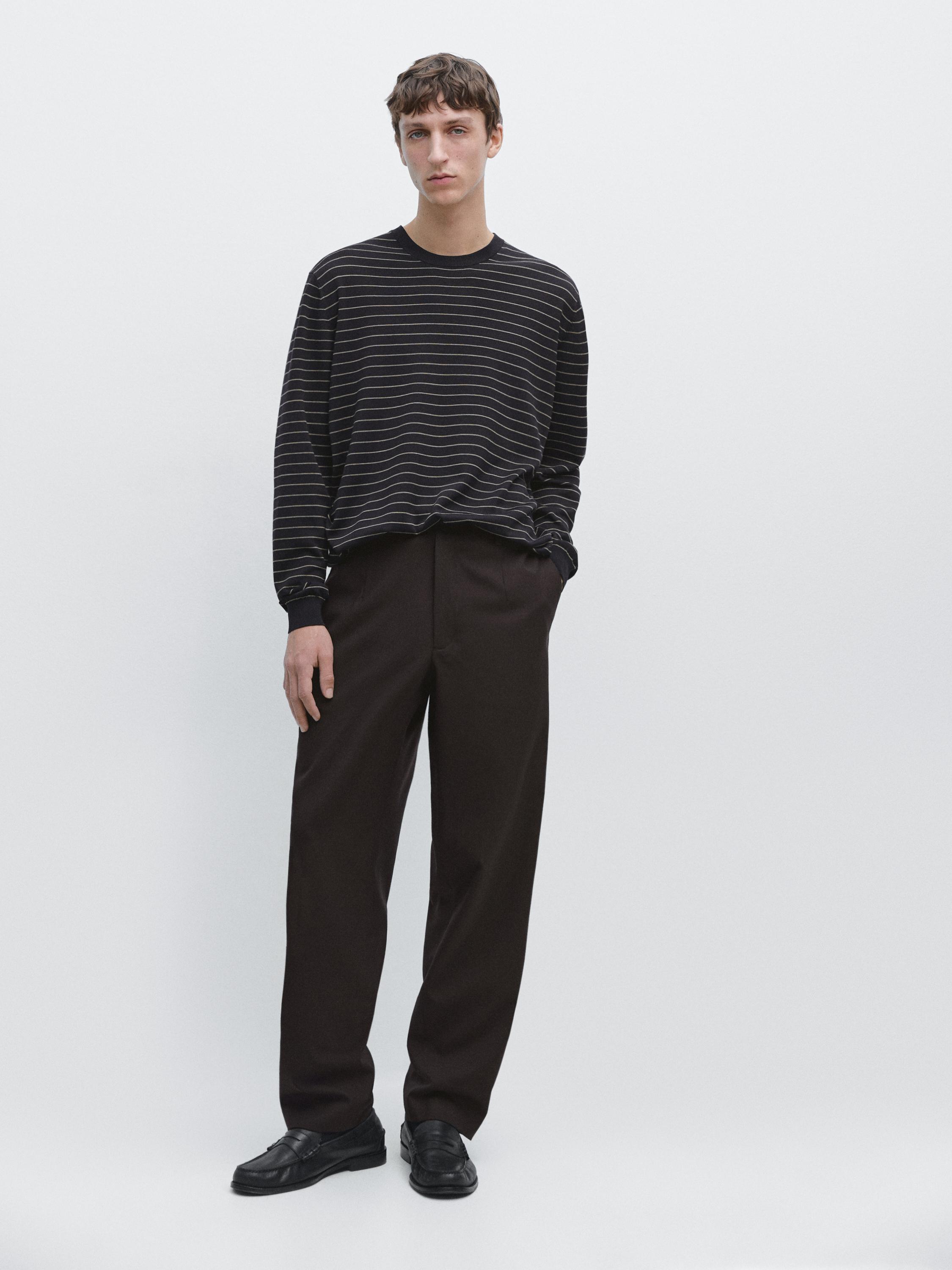 Striped long sleeve knit sweater — NAVY BLUE