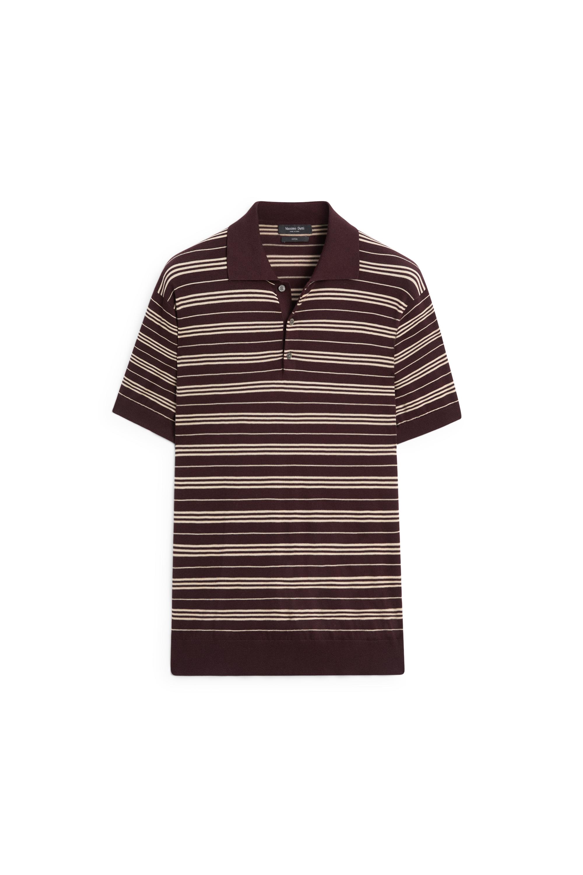 100% Cotton Striped Knit Polo Sweater — BURGUNDY