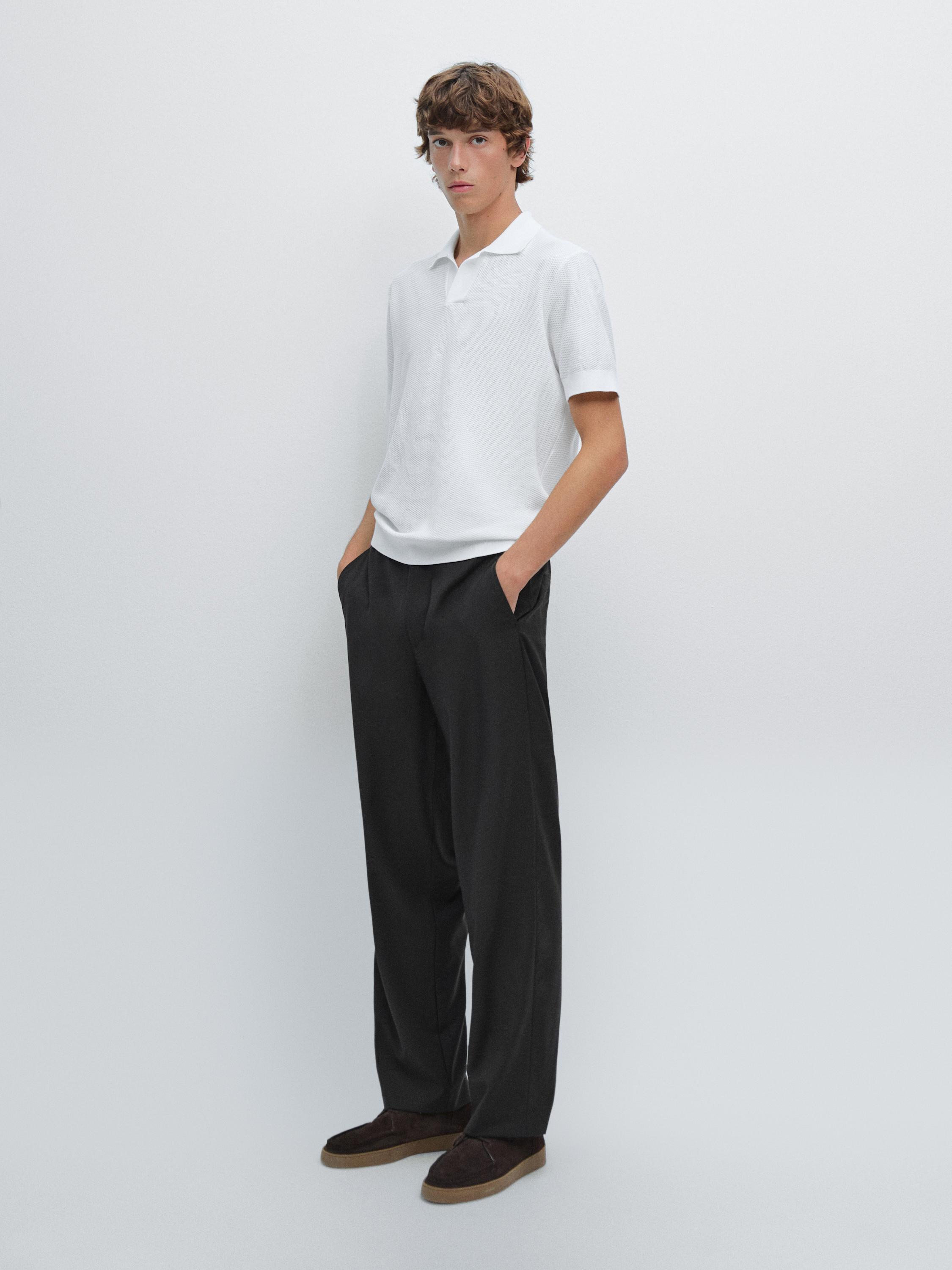 Textured knit short sleeve polo shirt