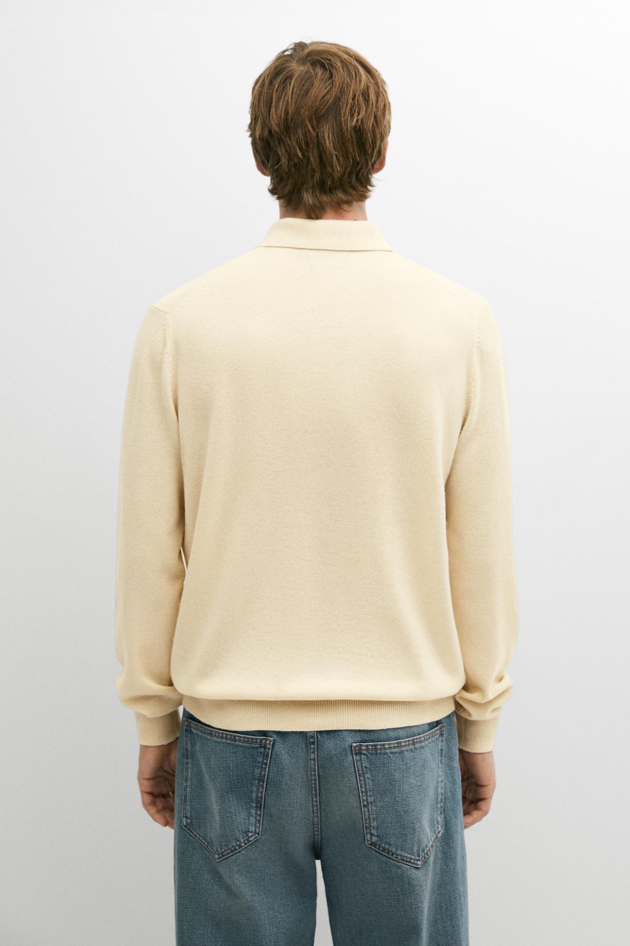 100% cashmere knit polo sweater — CREAM