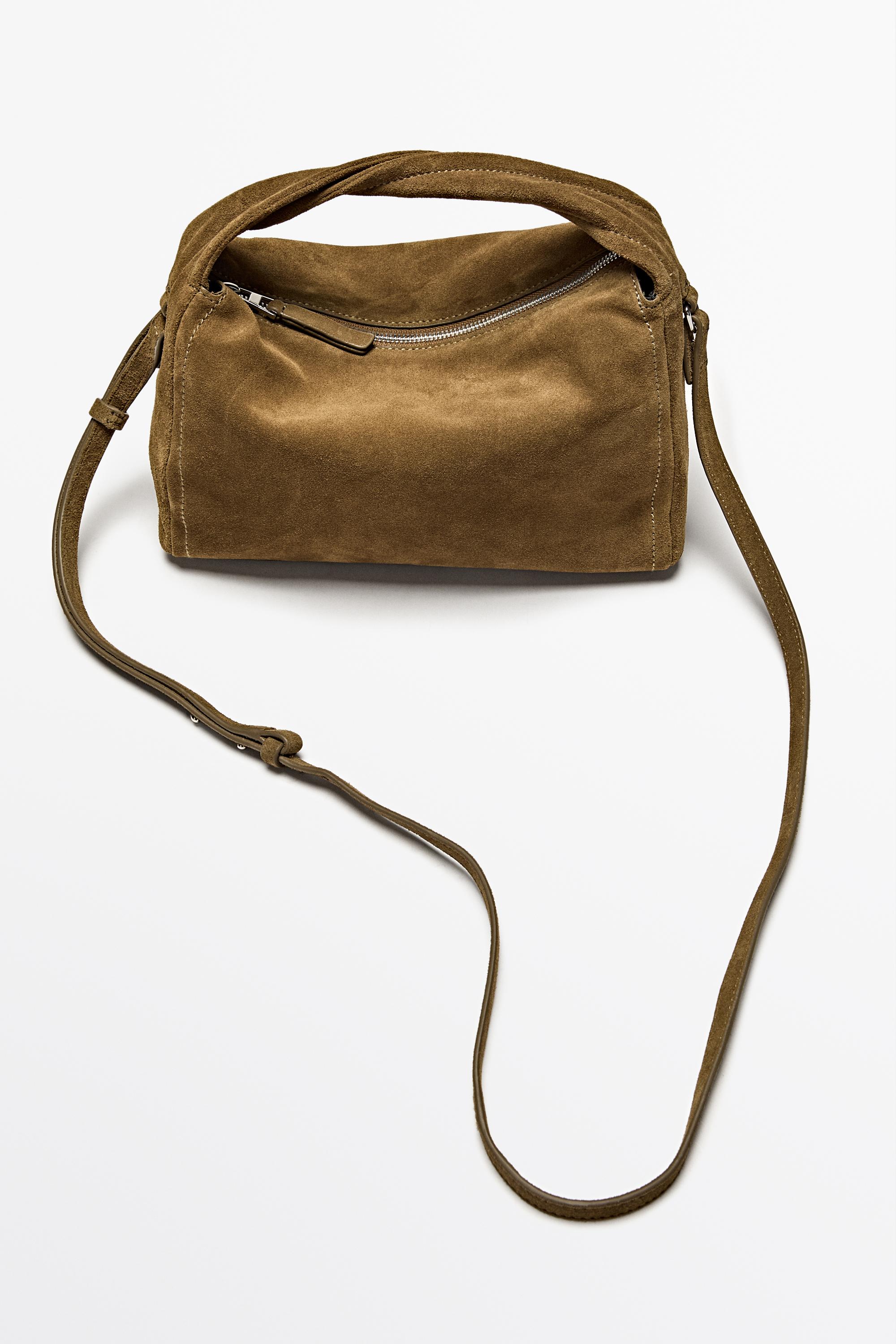 Split suede leather crossbody bag — KHAKI GREEN