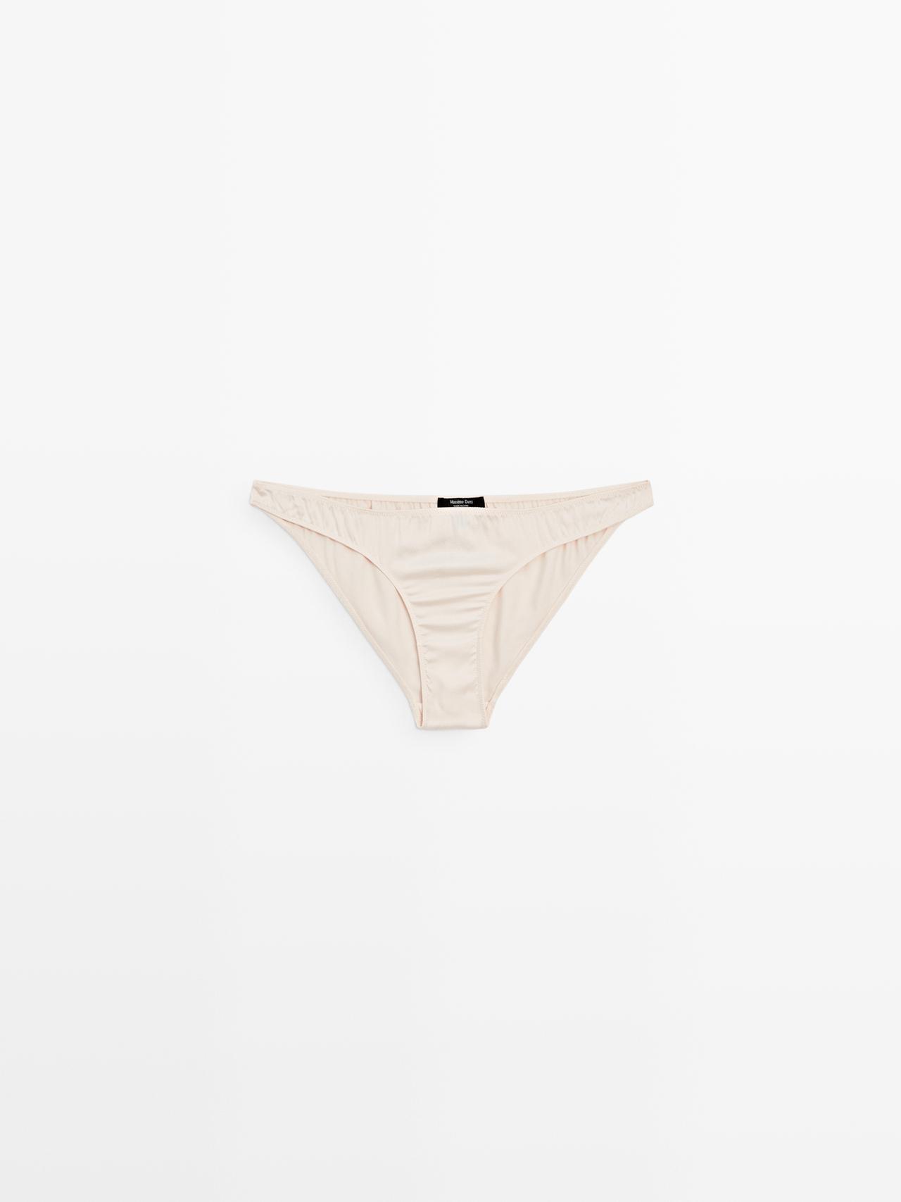 Massimo Dutti - Dame - Trusser I Satin Af Silkeblanding - Råhvid - M