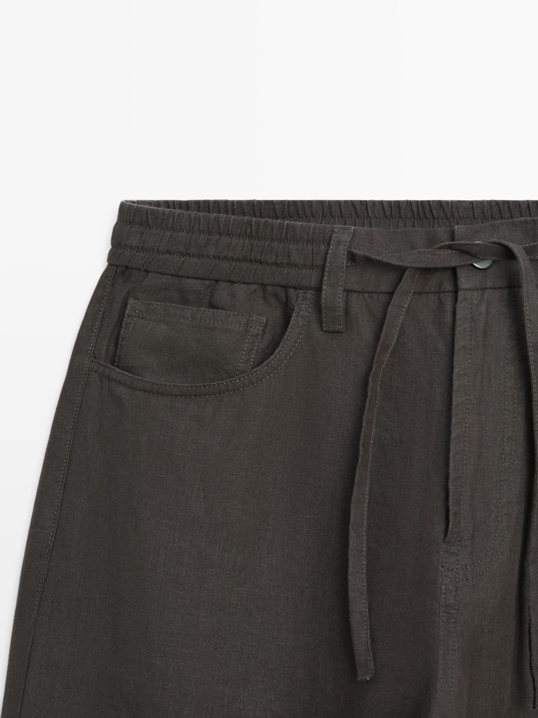 Linen jogger fit trousers — BROWN