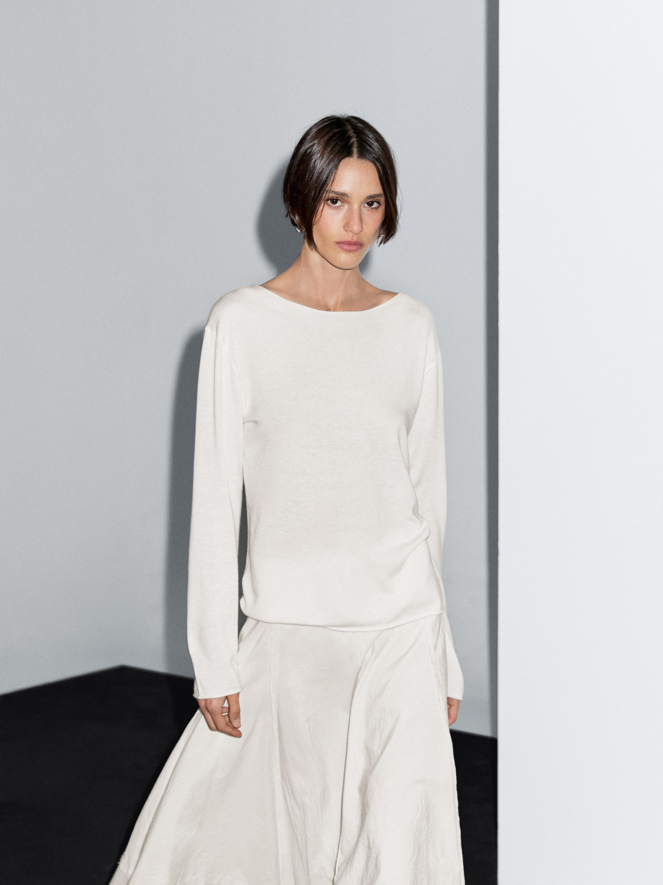 Wool blend boat neck sweater