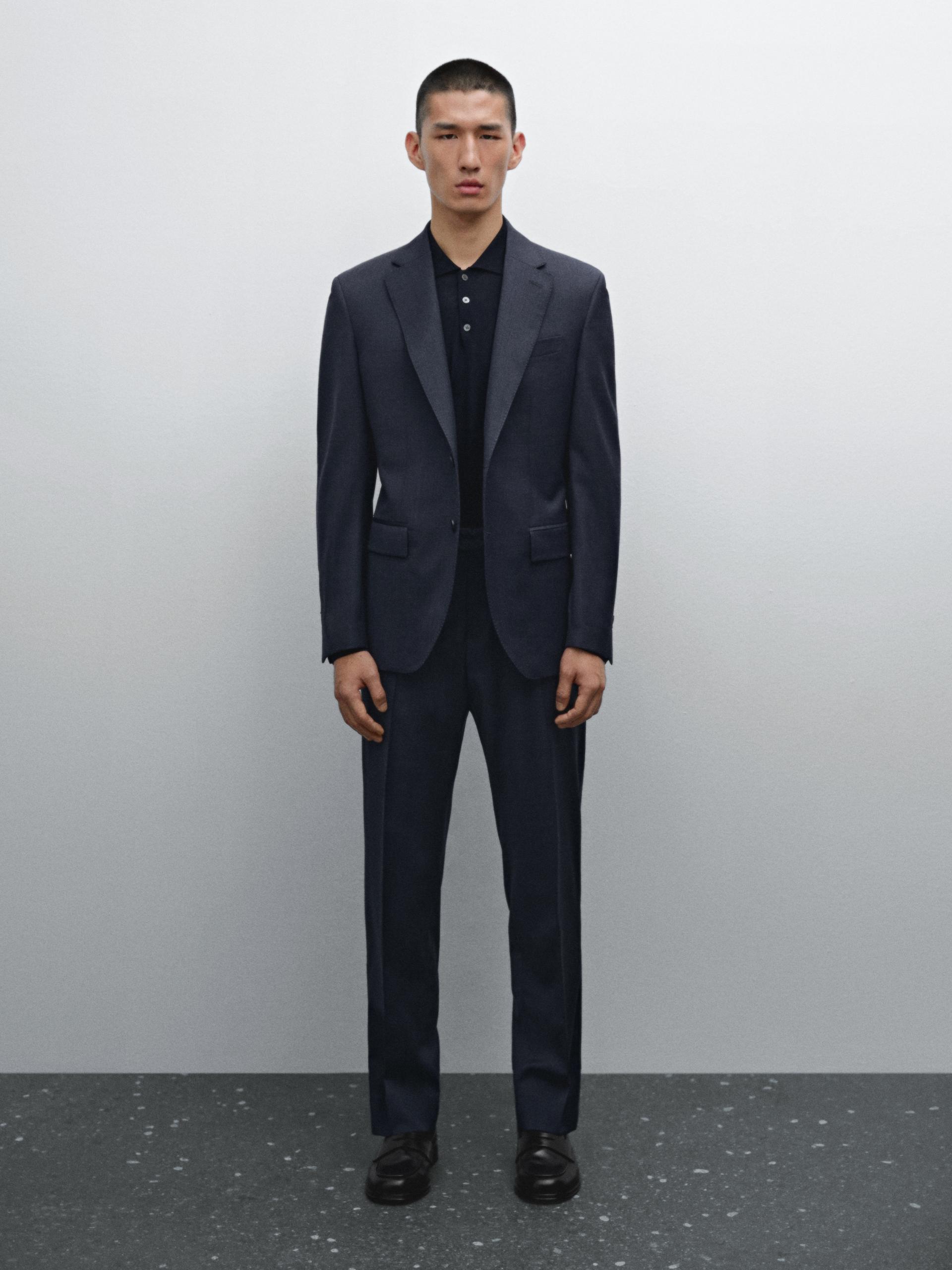 Blazer Da Completo A Quadri In Lana - Blu Marino - 48 - Massimo Dutti - Maschile