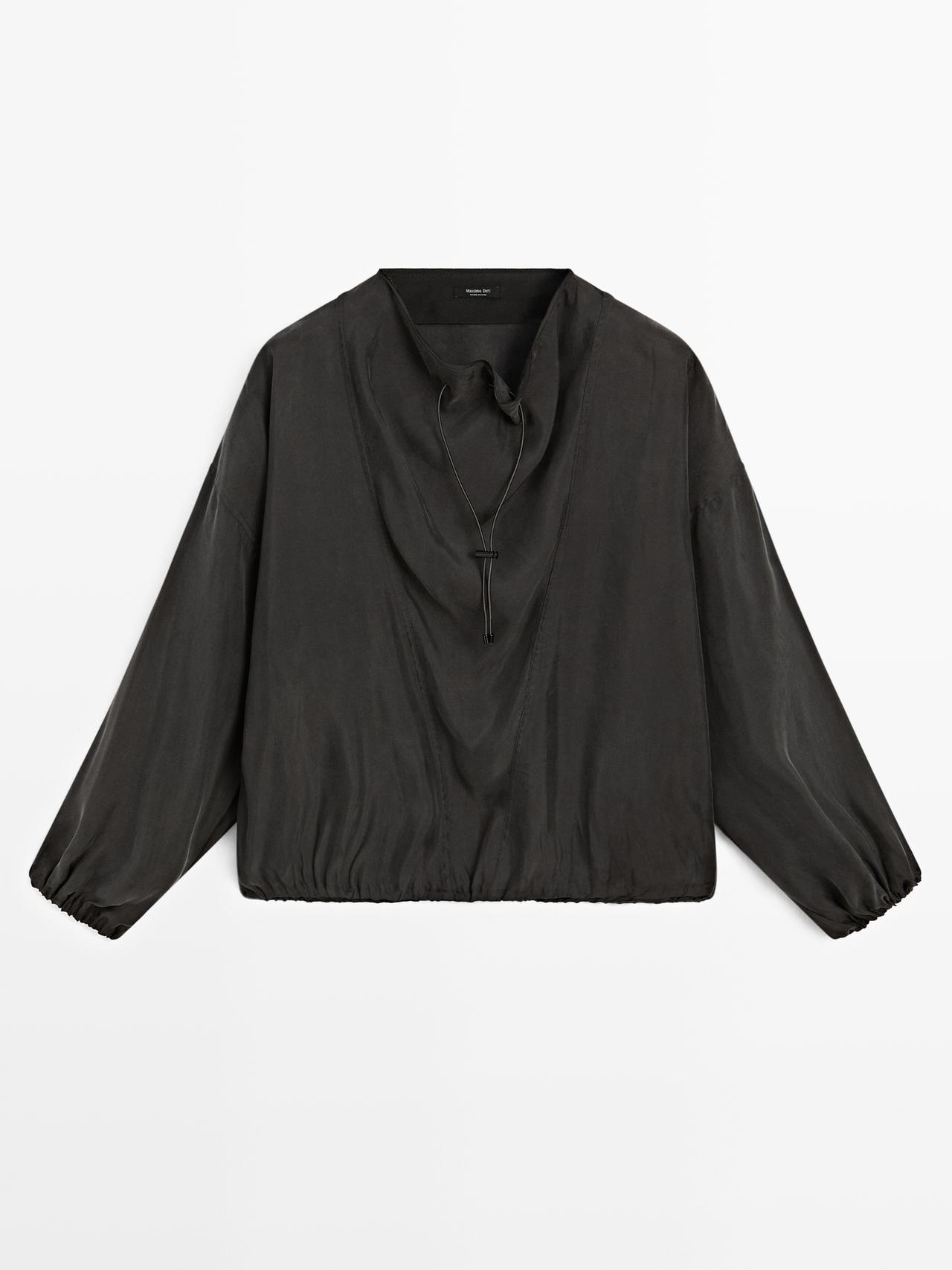 Camisa Com Pormenor De Cordões - Cinza - M-L - Massimo Dutti - Mulher