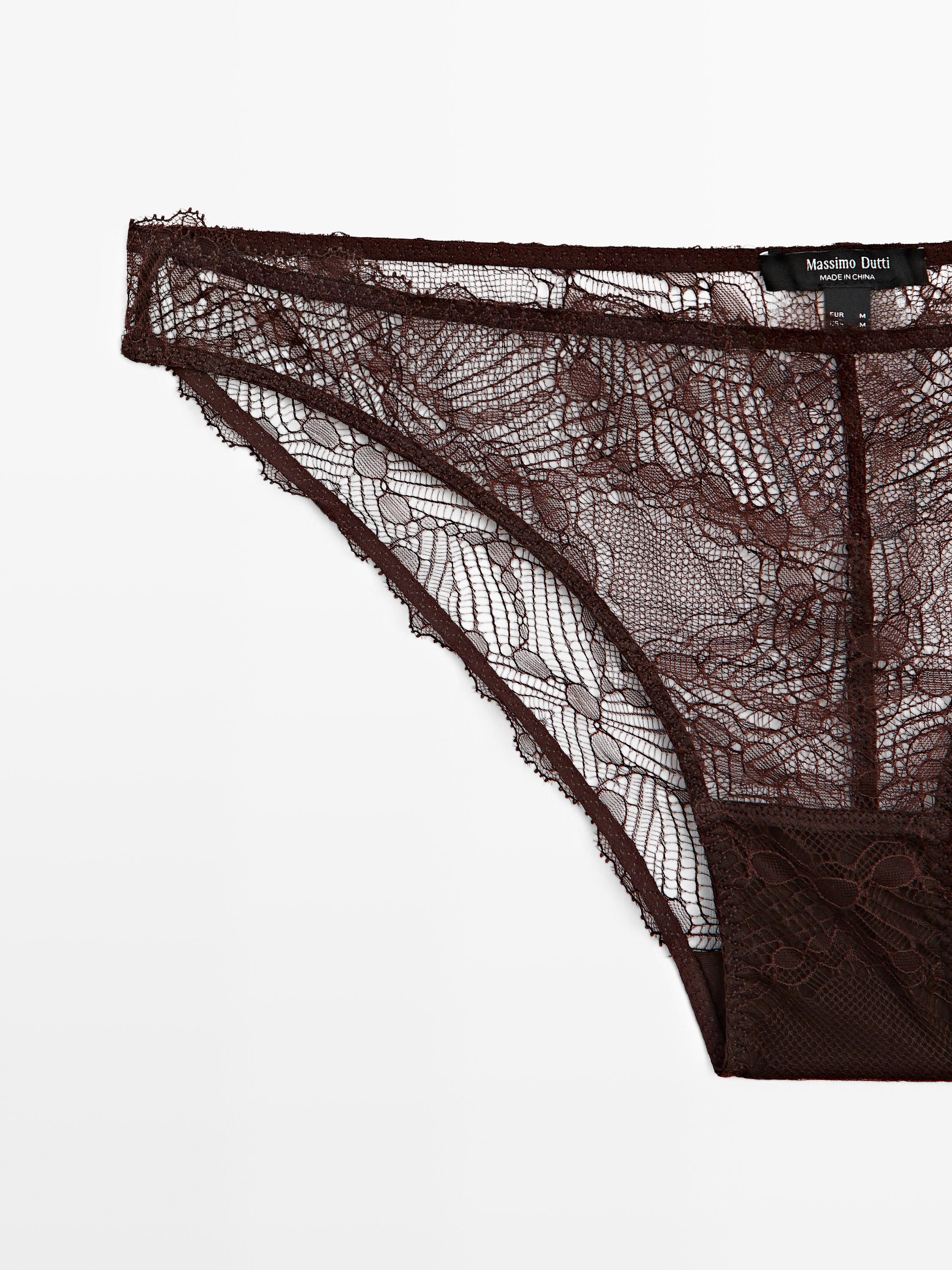 Lace briefs with blonde lace detail — BROWN