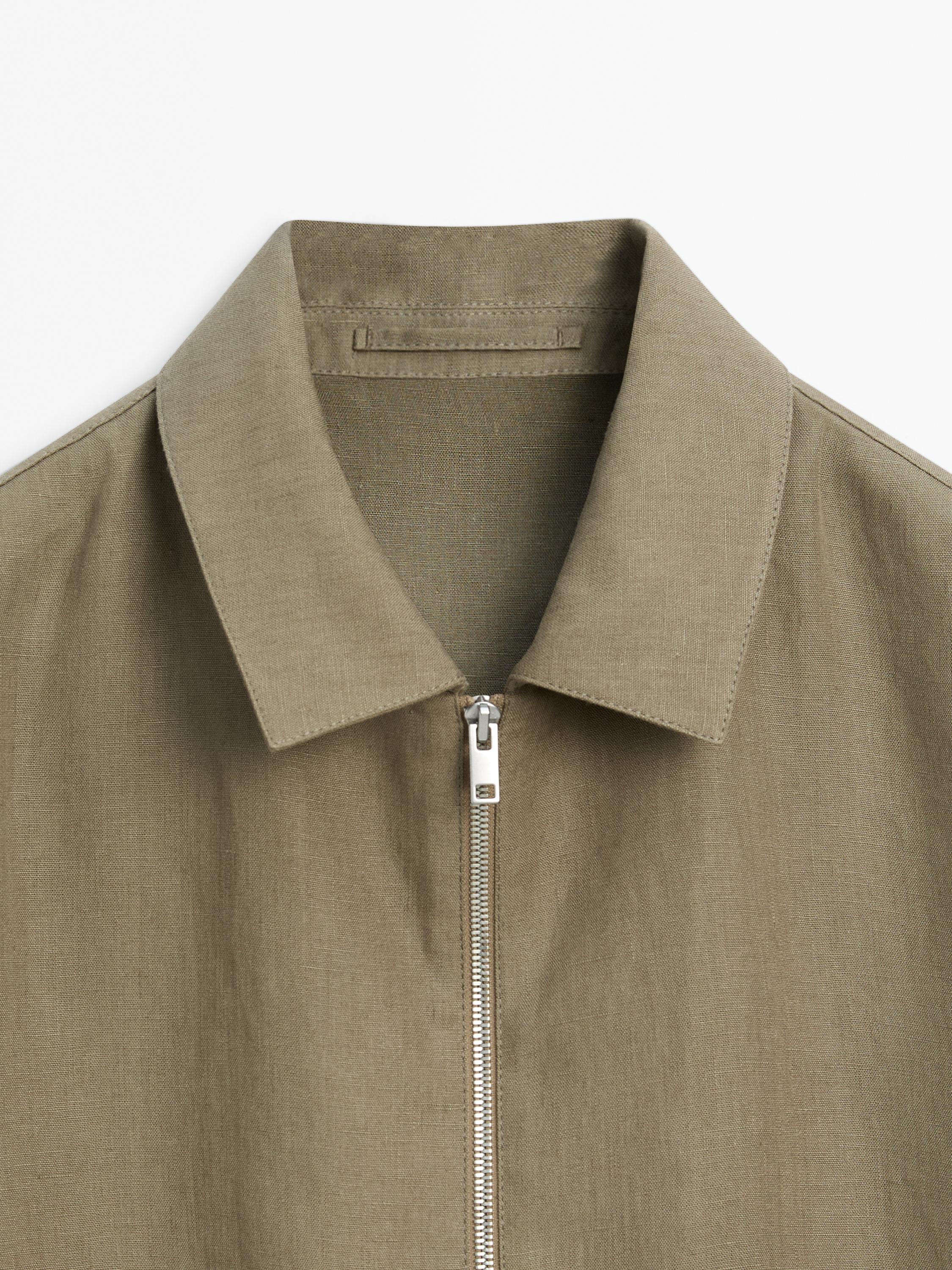 100% linen total look zip-up jacket