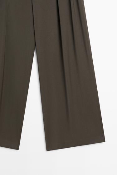 Flowing wide-leg pants with pleats — Greyish green 7