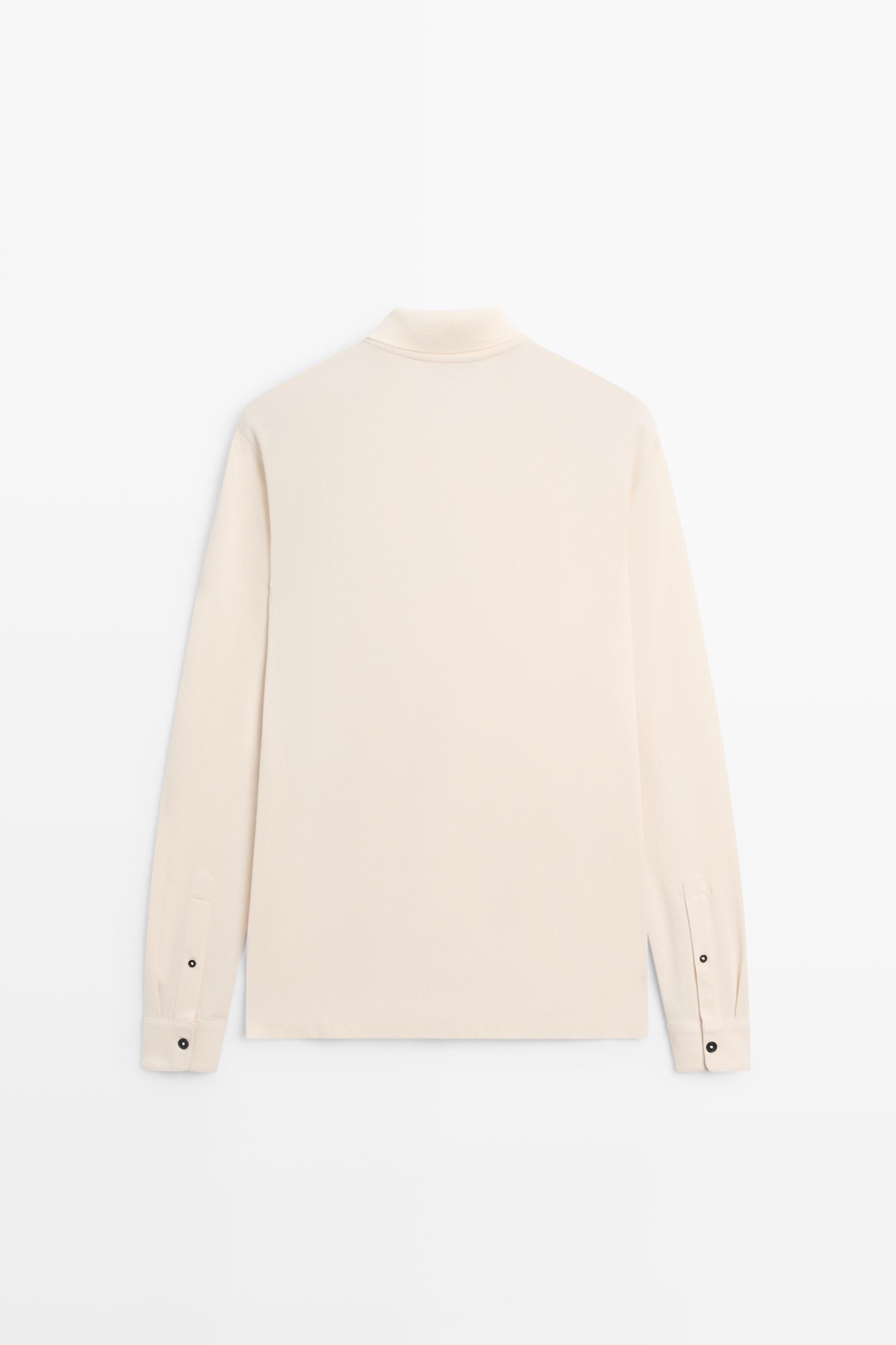 100% cotton micro-textured knit polo shirt — BEIGE