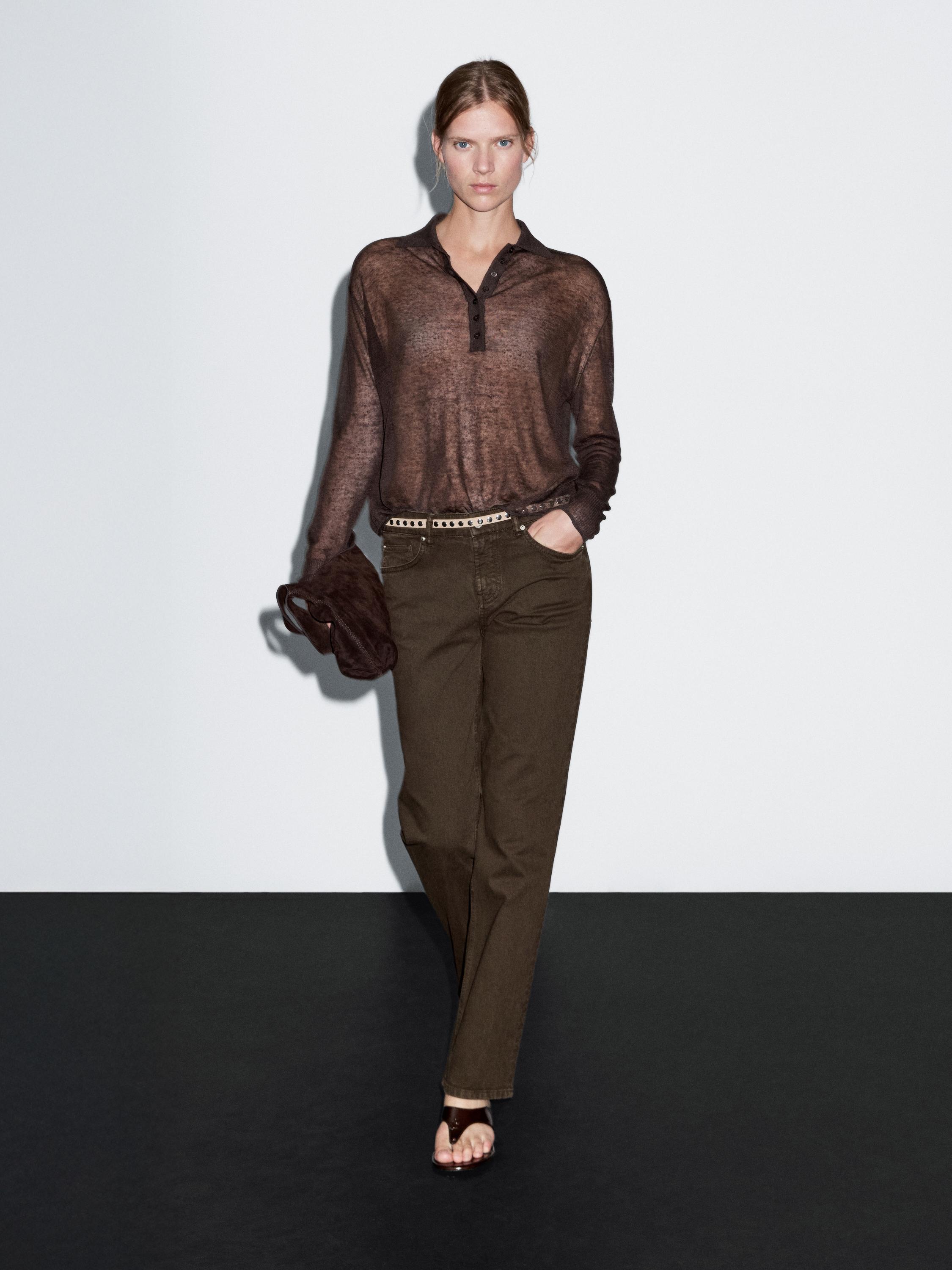 Tik bichimli, oʻrta boʻksali denim effektli shim