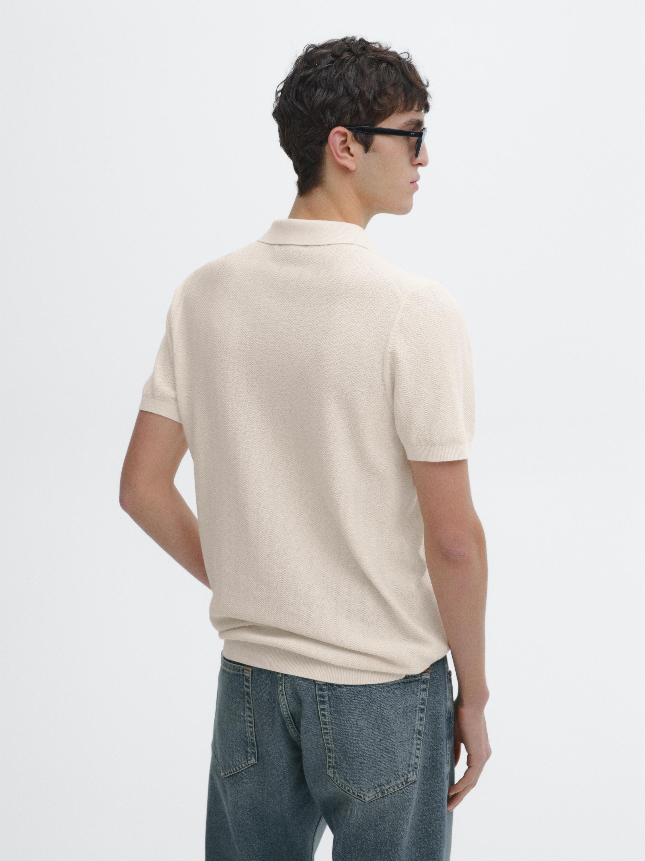 Cotton herringbone knit polo sweater