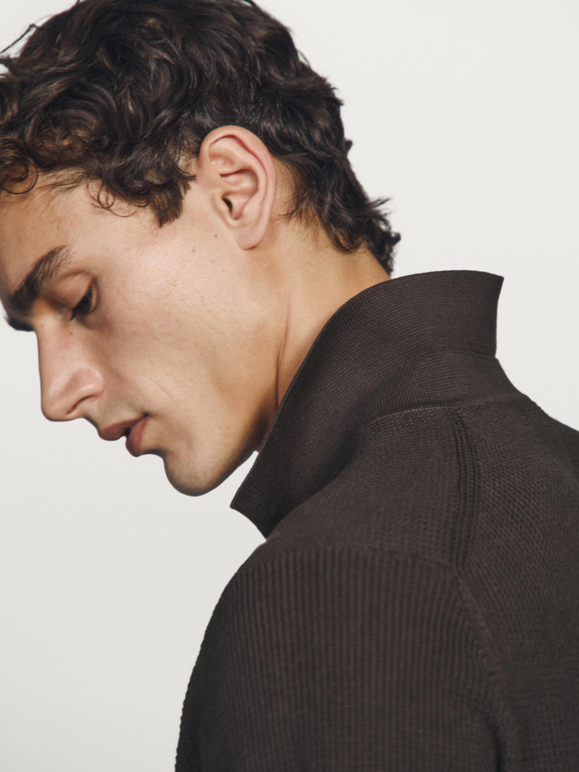 Textured cotton knit polo shirt — BROWN MARL