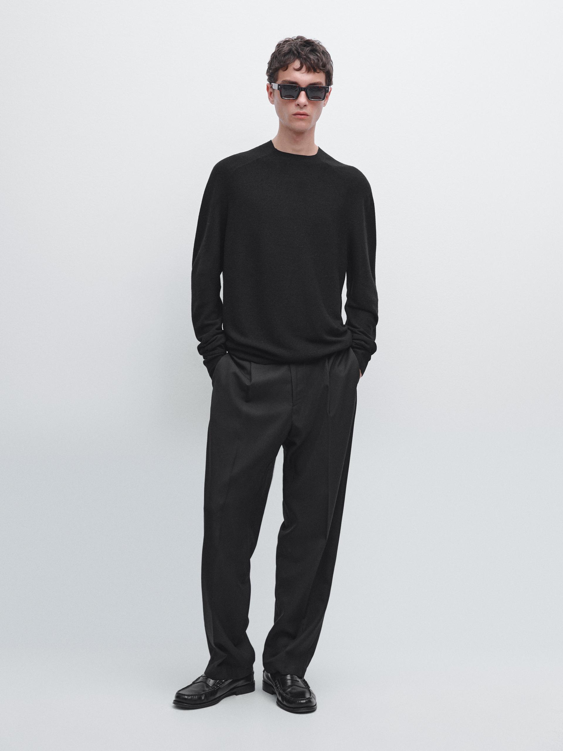 Camisola De Malha Com Manga Raglã 100% Fazenda - Preto - M - Massimo Dutti - Homem