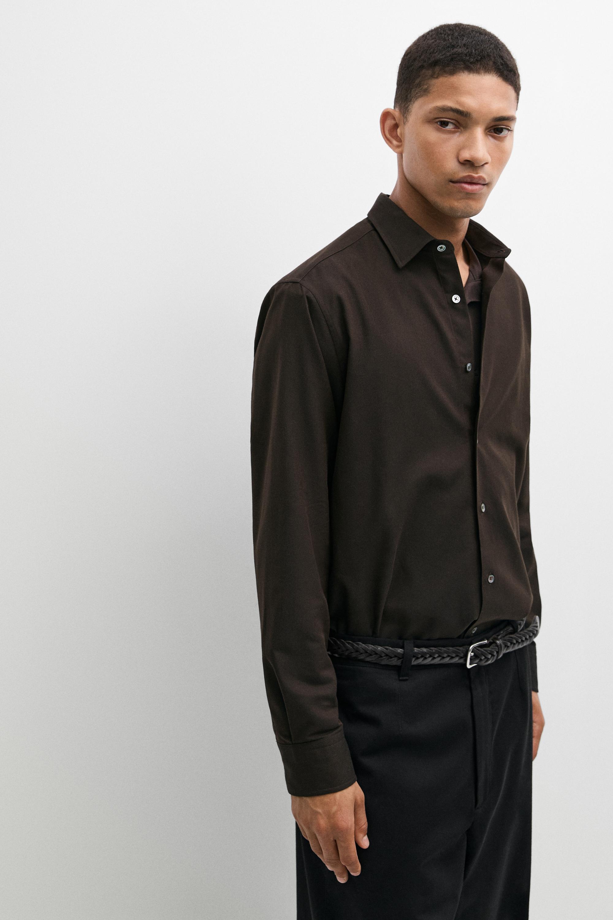 100% Cotton Twill Regular Fit Shirt — Chocolate