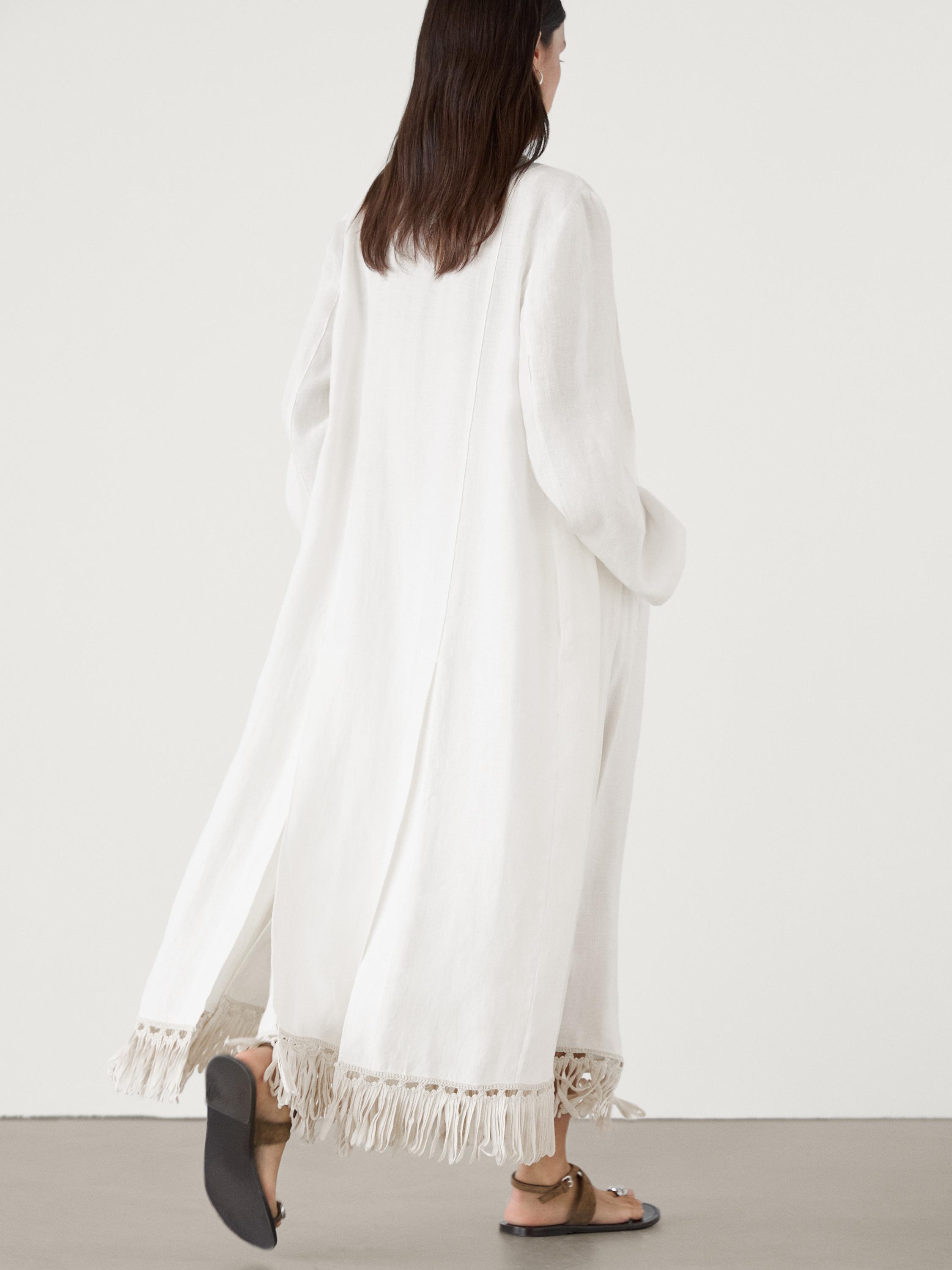 Kimono long en lin à franges