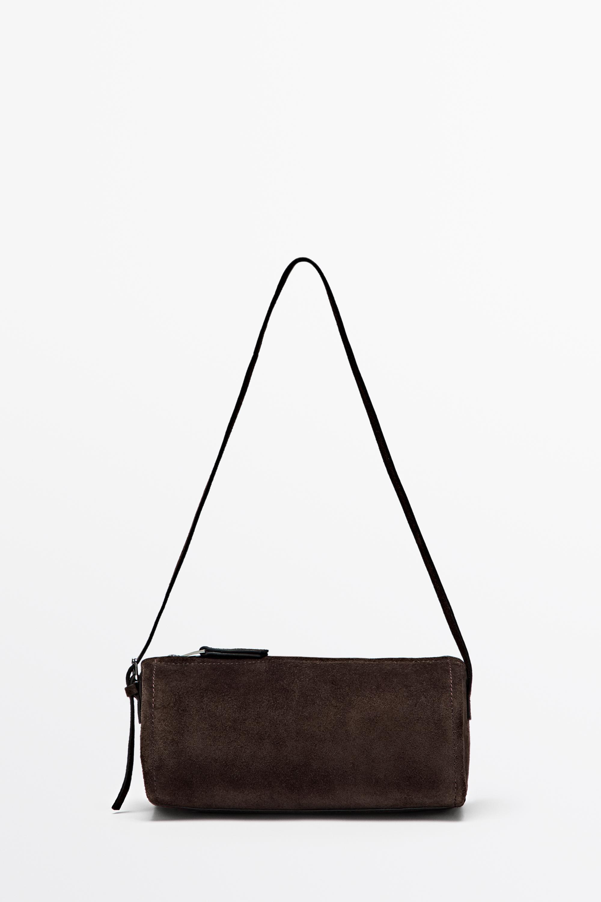 Split suede leather crossbody bag — Chocolate