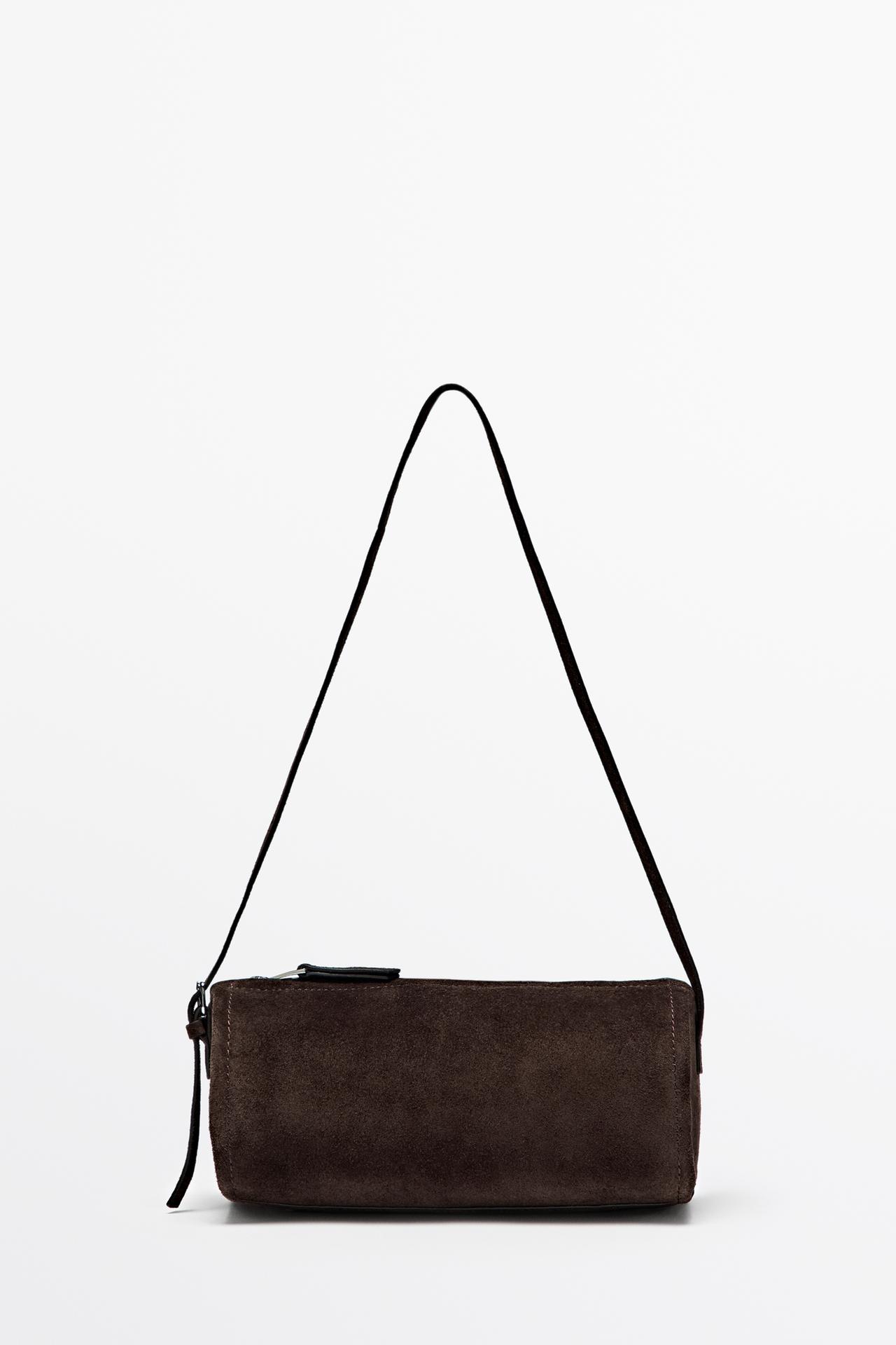 Split suede leather crossbody bag — Chocolate