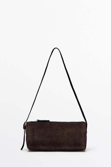 Split suede leather crossbody bag — Chocolate 2
