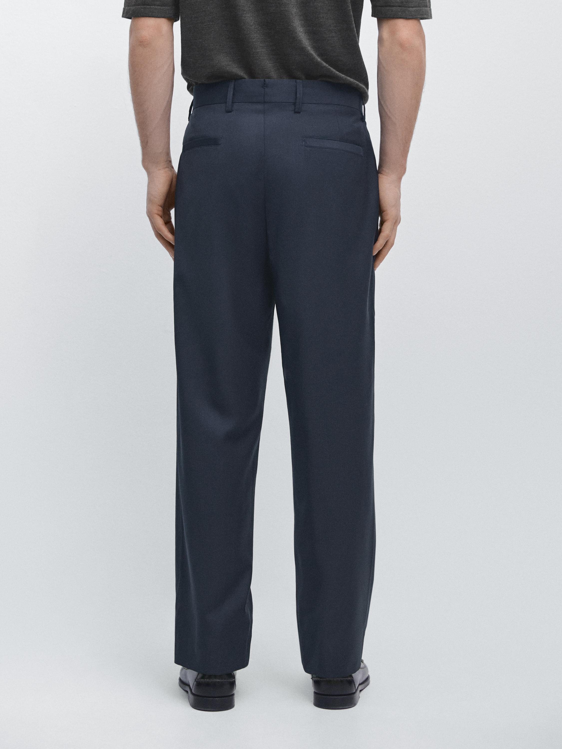 Wide-leg cool wool suit trousers — NAVY BLUE