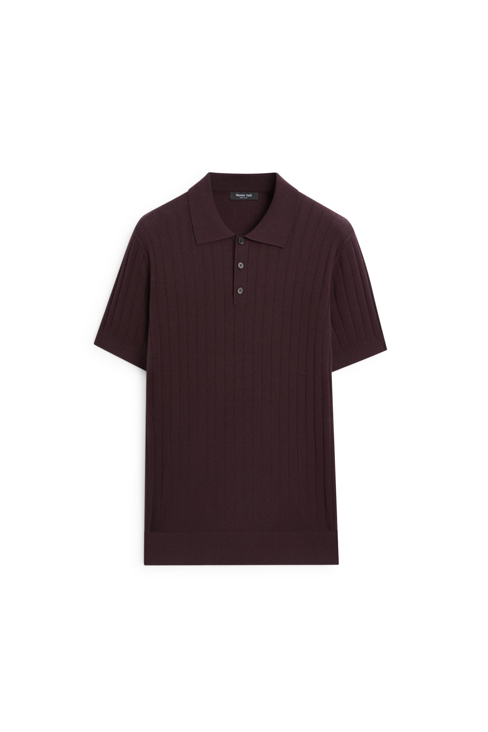 Ribbed knit cotton blend polo shirt — BURGUNDY